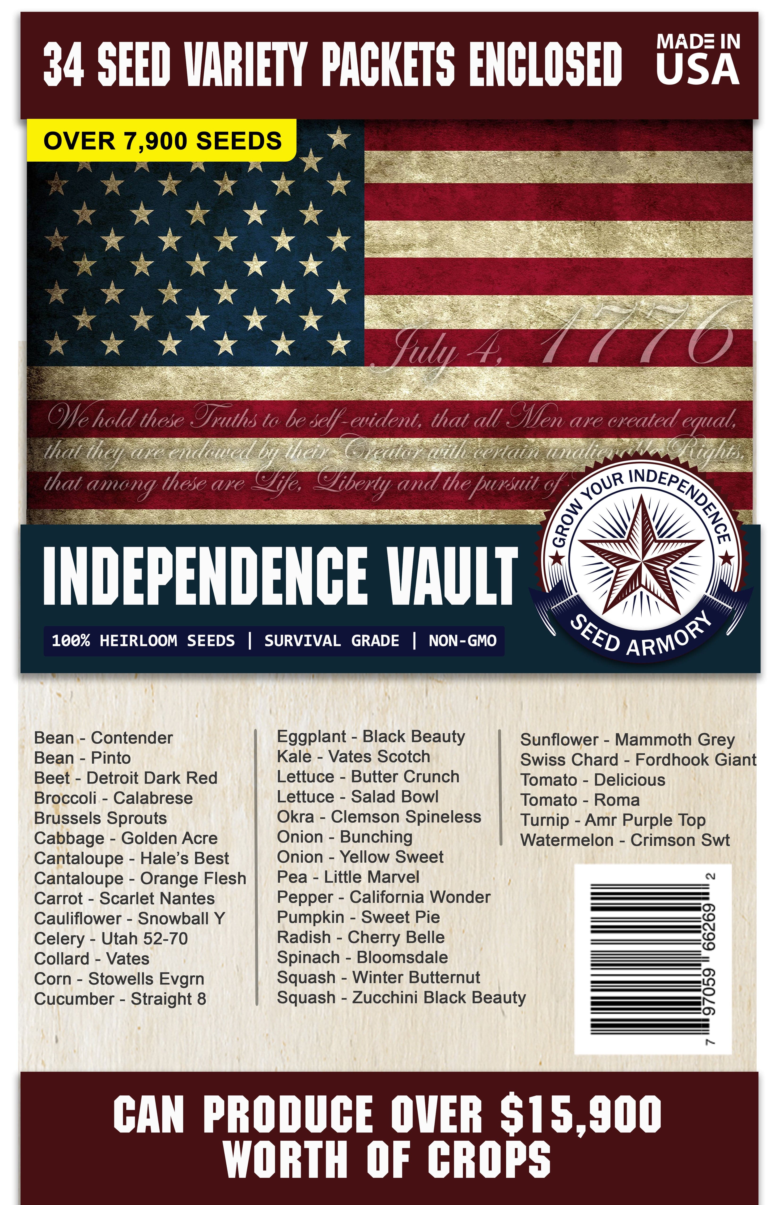 Seed Armory Survival Vaults Independence Seed Vault - 34 Varieties Independence Seed Vault - 34 Varieties | Seed Armory