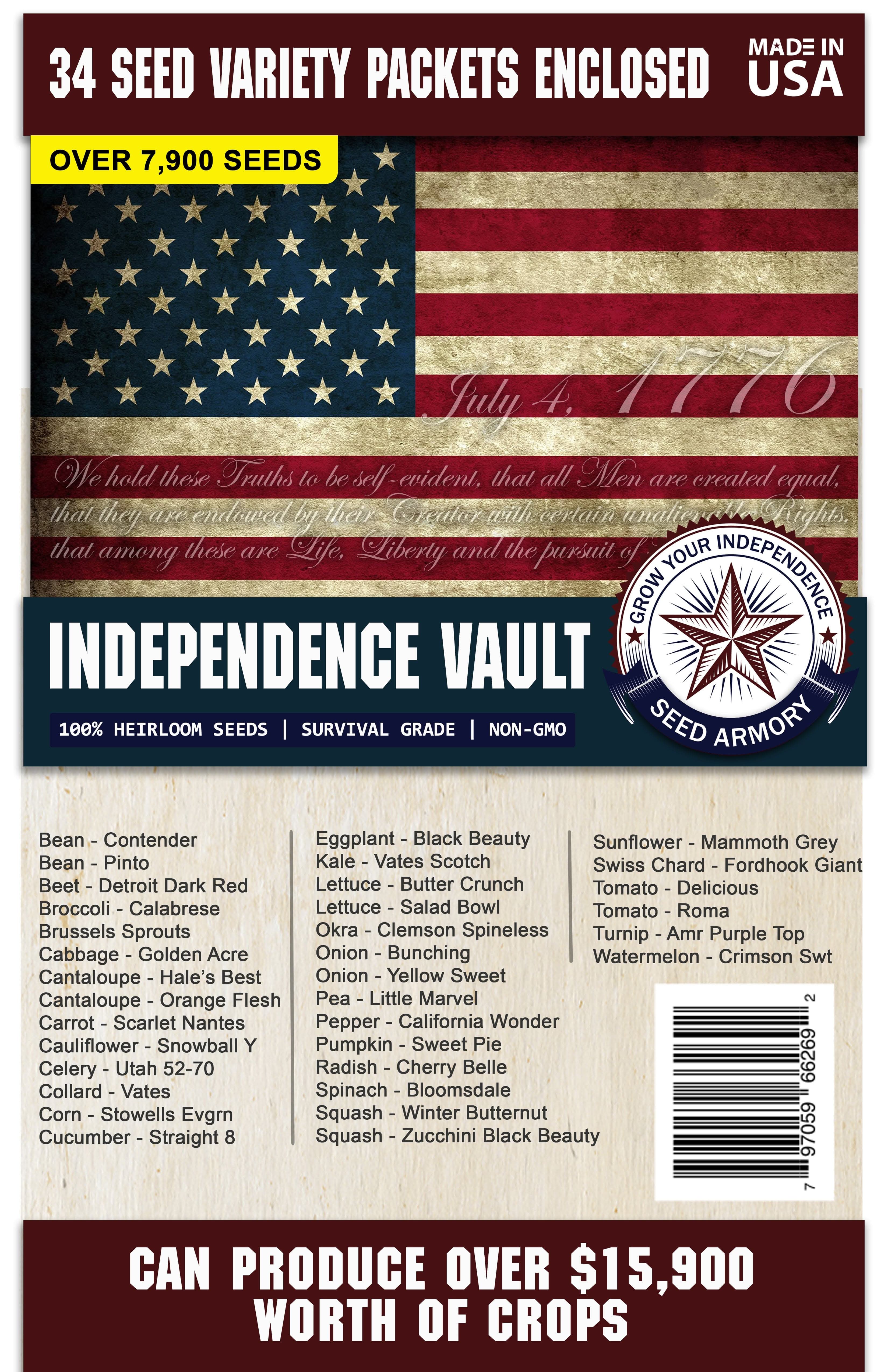 Seed Armory Survival Vaults Independence Seed Vault - 34 Varieties Independence Seed Vault - 34 Varieties | Seed Armory