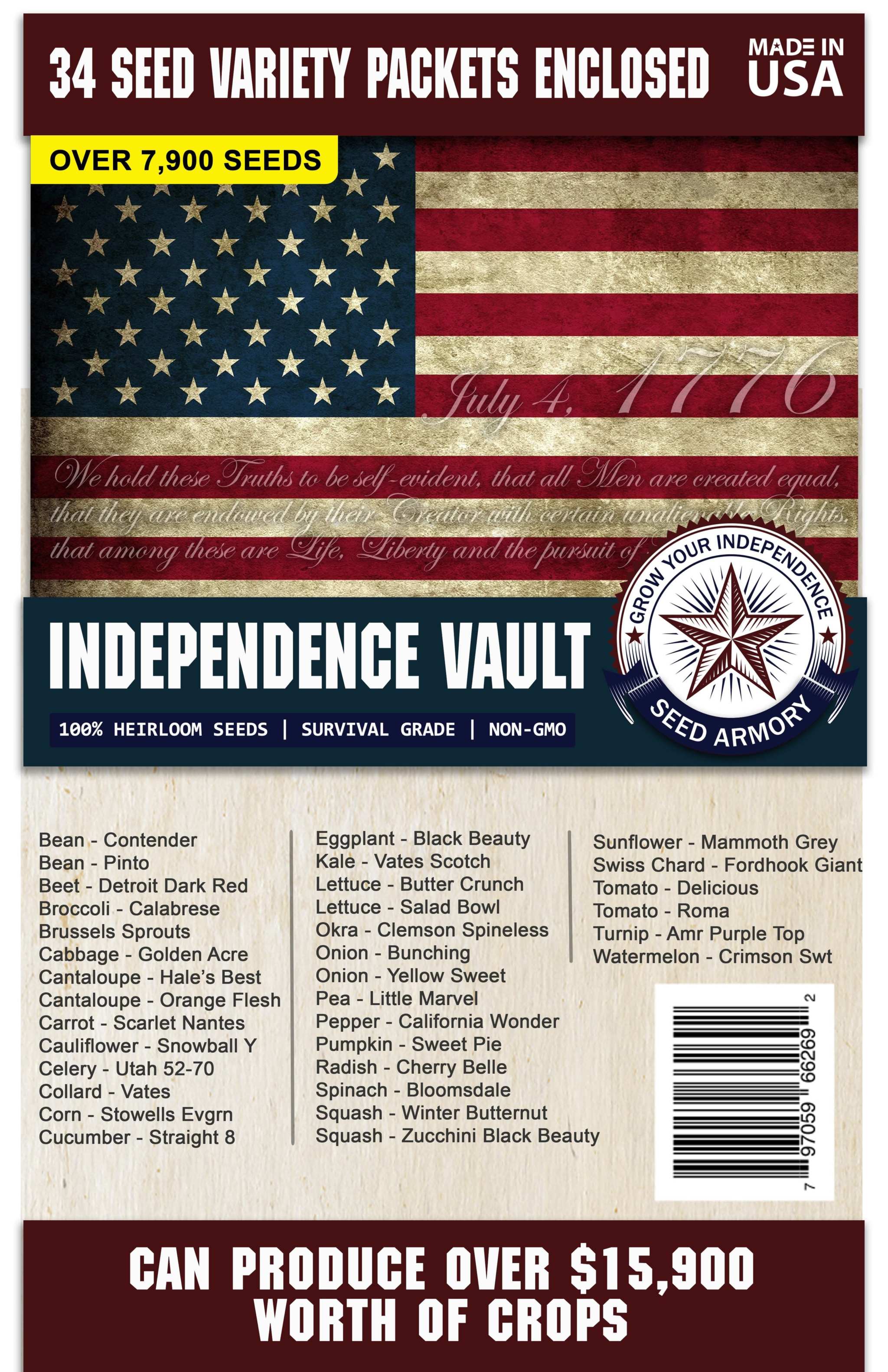 Seed Armory Survival Vaults Independence Seed Vault - 34 Varieties Independence Seed Vault - 34 Varieties | Seed Armory