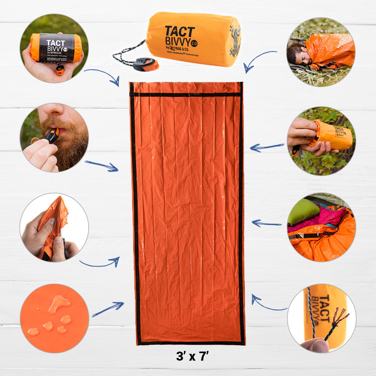 Compact Tact Bivvy® 2.0 ultralight emergency sleeping bag with waterproof, tear-resistant nylon and HeatEcho™ thermal insulation technology