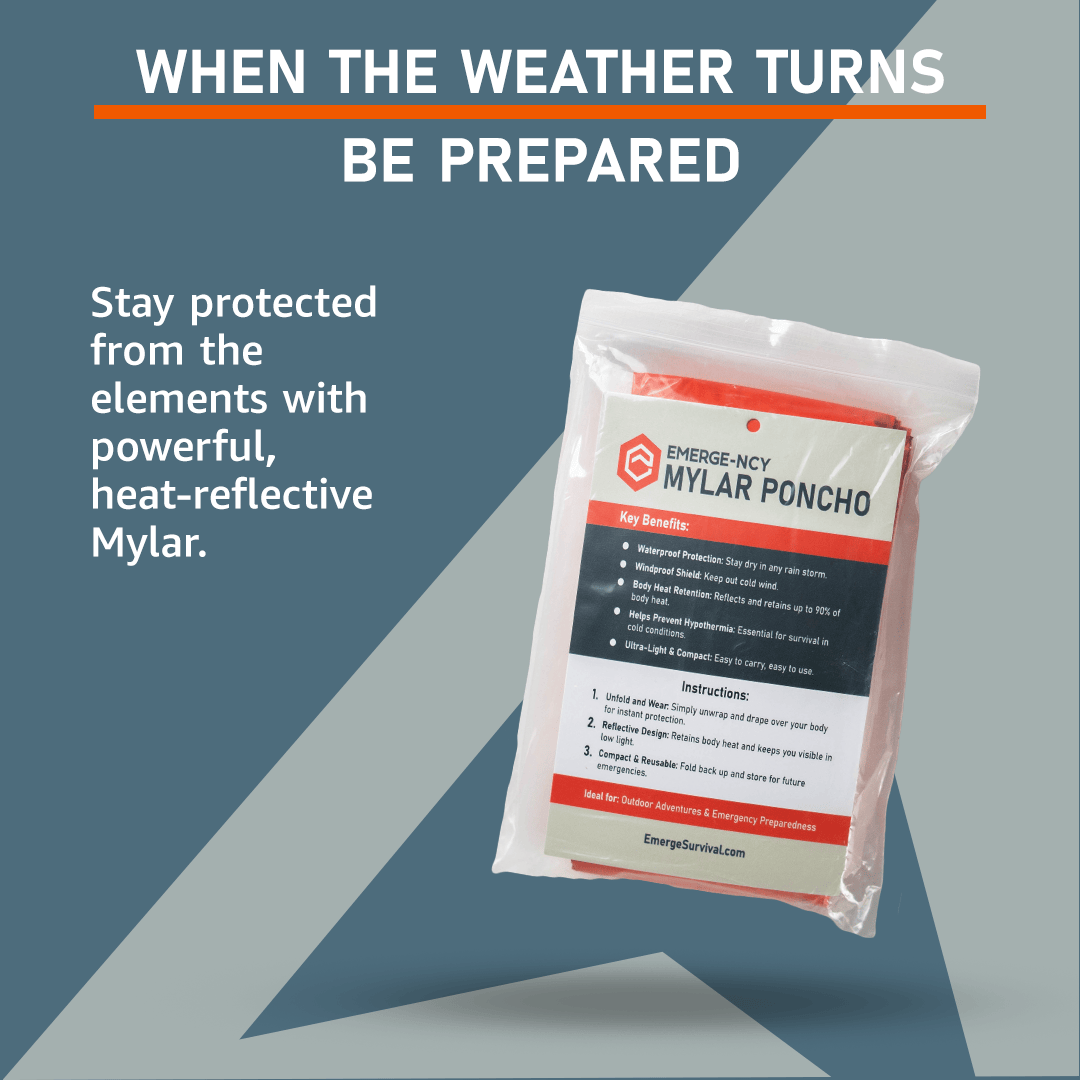 Emerge Survival Mylar Poncho Mylar Poncho - Lightweight, Heat-Reflective Survival Protection