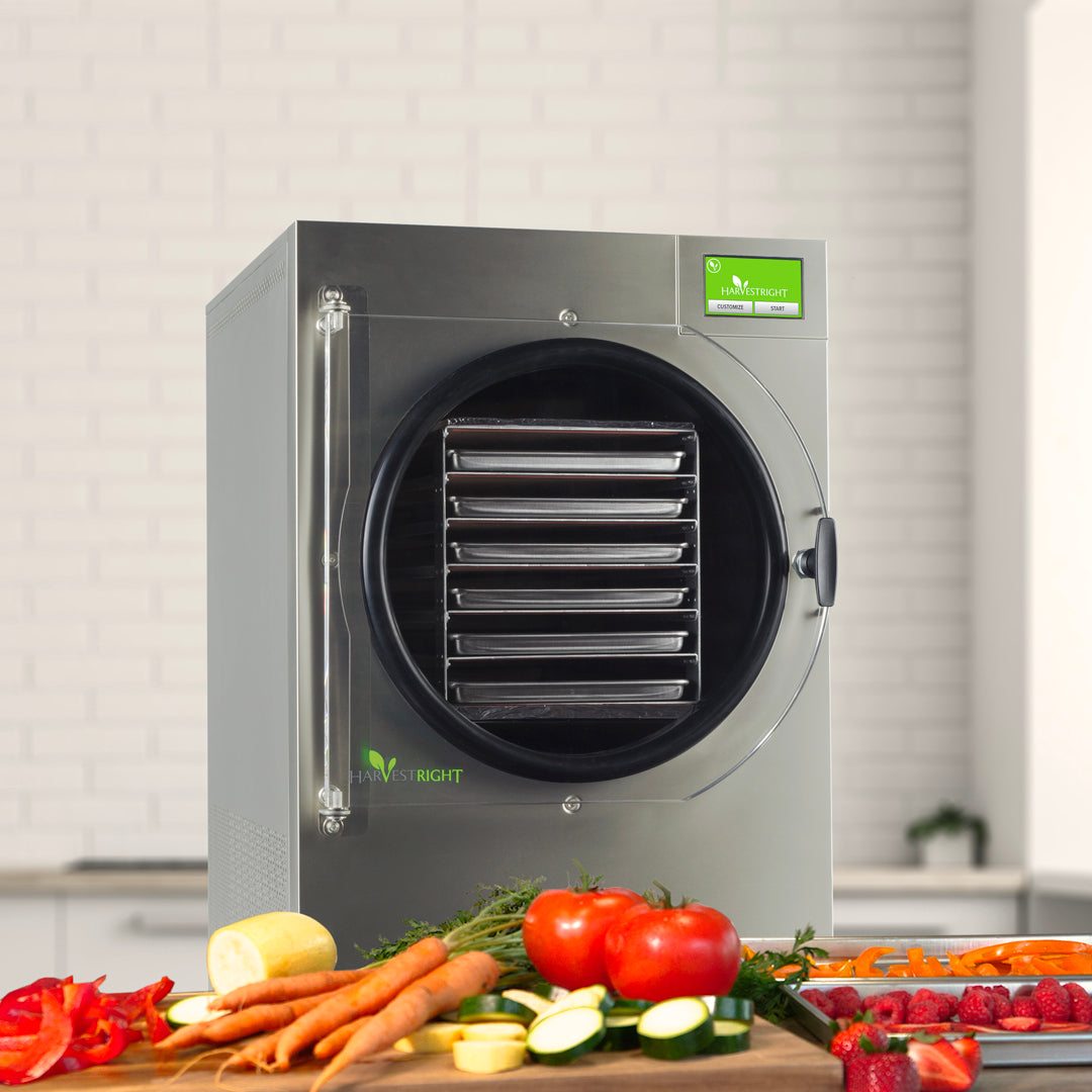 Large home freeze dryer in stainless steel with six trays and industrial vacuum pump for food preservation