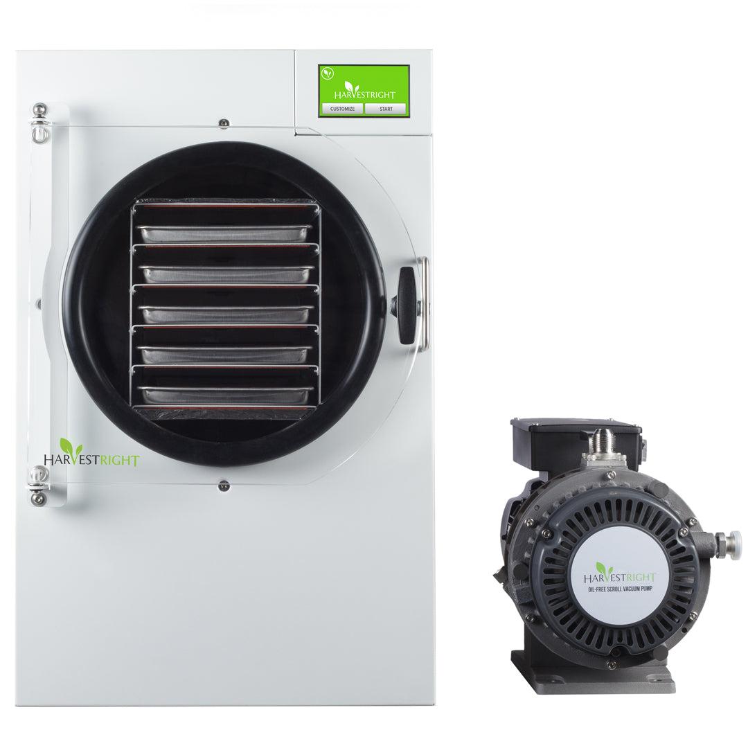 Medium Home Freeze Dryer in satin white for residential food preservation with included vacuum pump and accessories