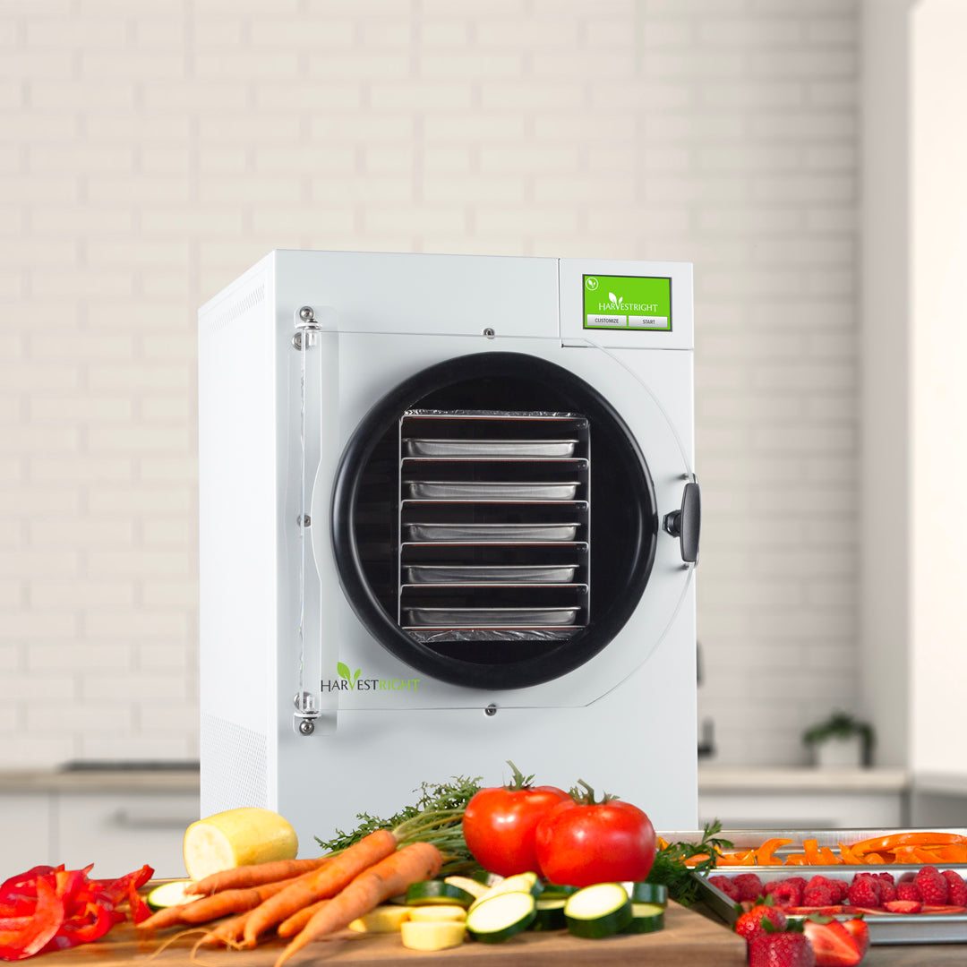 Medium satin white home freeze dryer for residential food preservation on countertop
