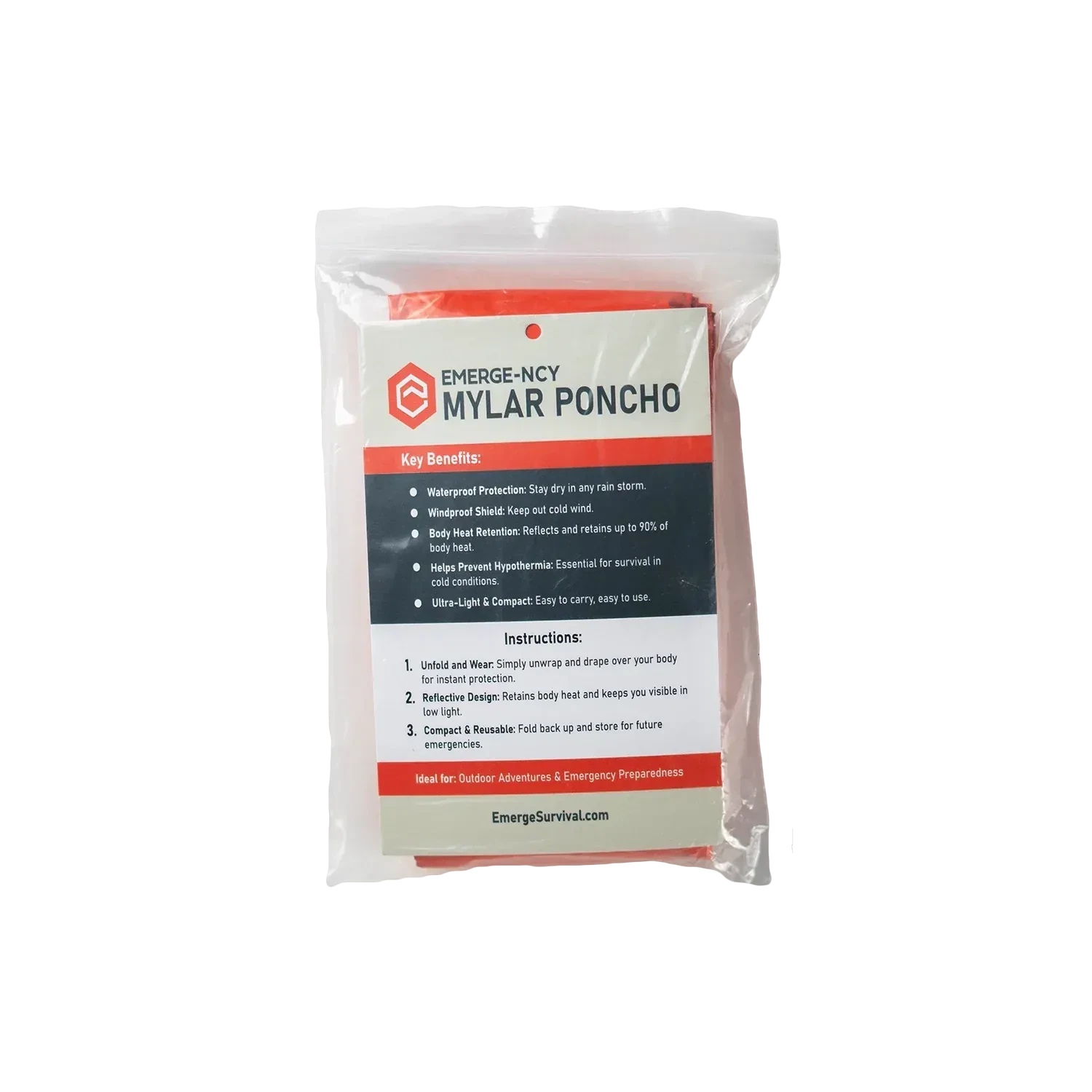 Emerge Survival Mylar Poncho Mylar Poncho - Lightweight, Heat-Reflective Survival Protection