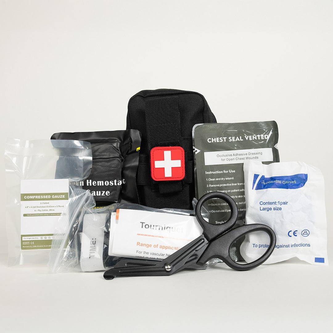 Compact On-Hand First Aid Kit for emergency bleeding, gunshot wounds, burns, and lacerations treatment