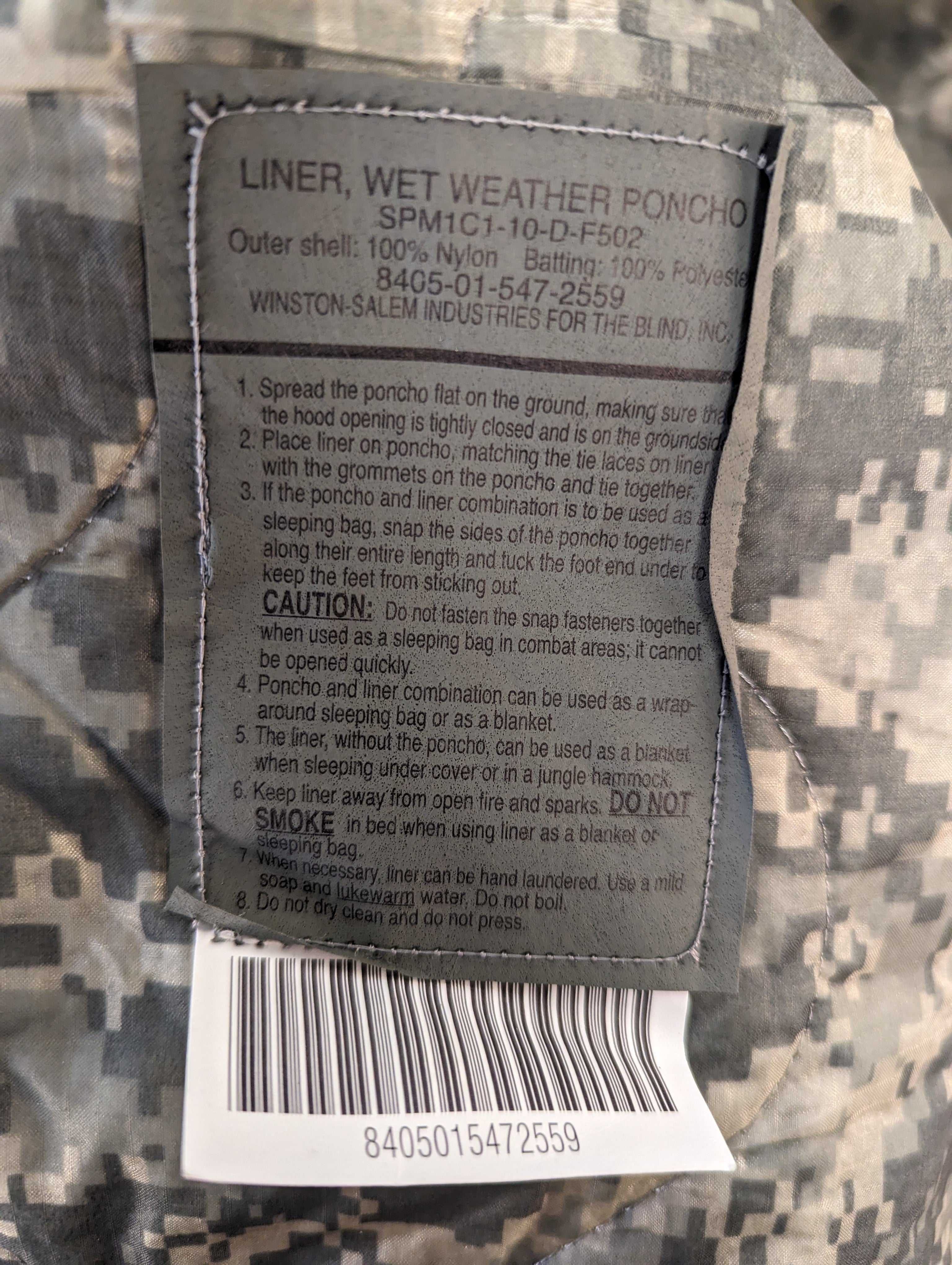 Wet Weather Poncho Liner - ACU