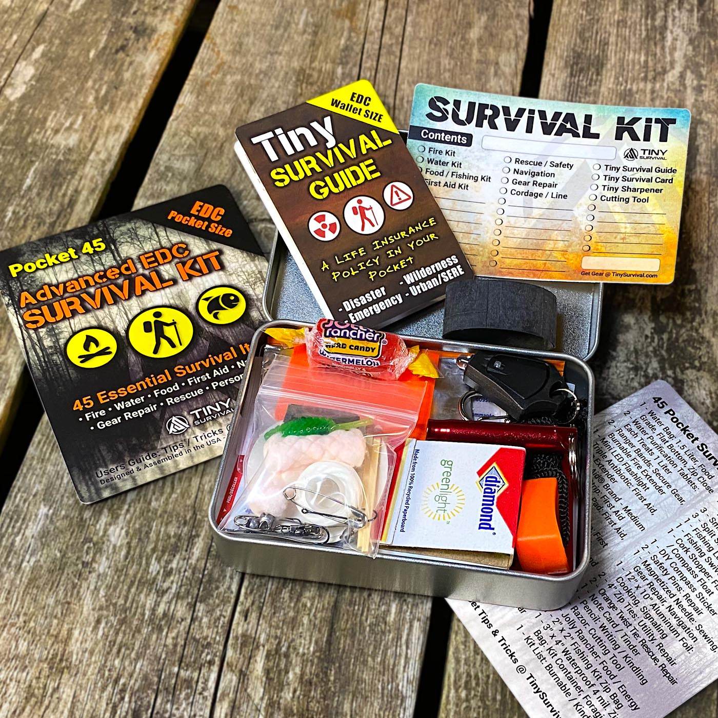 P-49 Elite Survival Kit 49-in-1 diy altoids tin style emergency survival bundle with tools and large waterproof tin