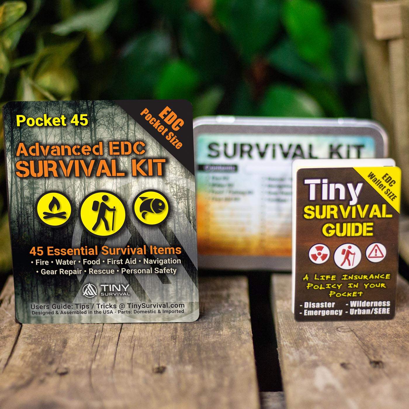 P-49 Elite Survival Kit bundle with 49 essential items in a silver survival tin for emergency preparedness and outdoor adventures