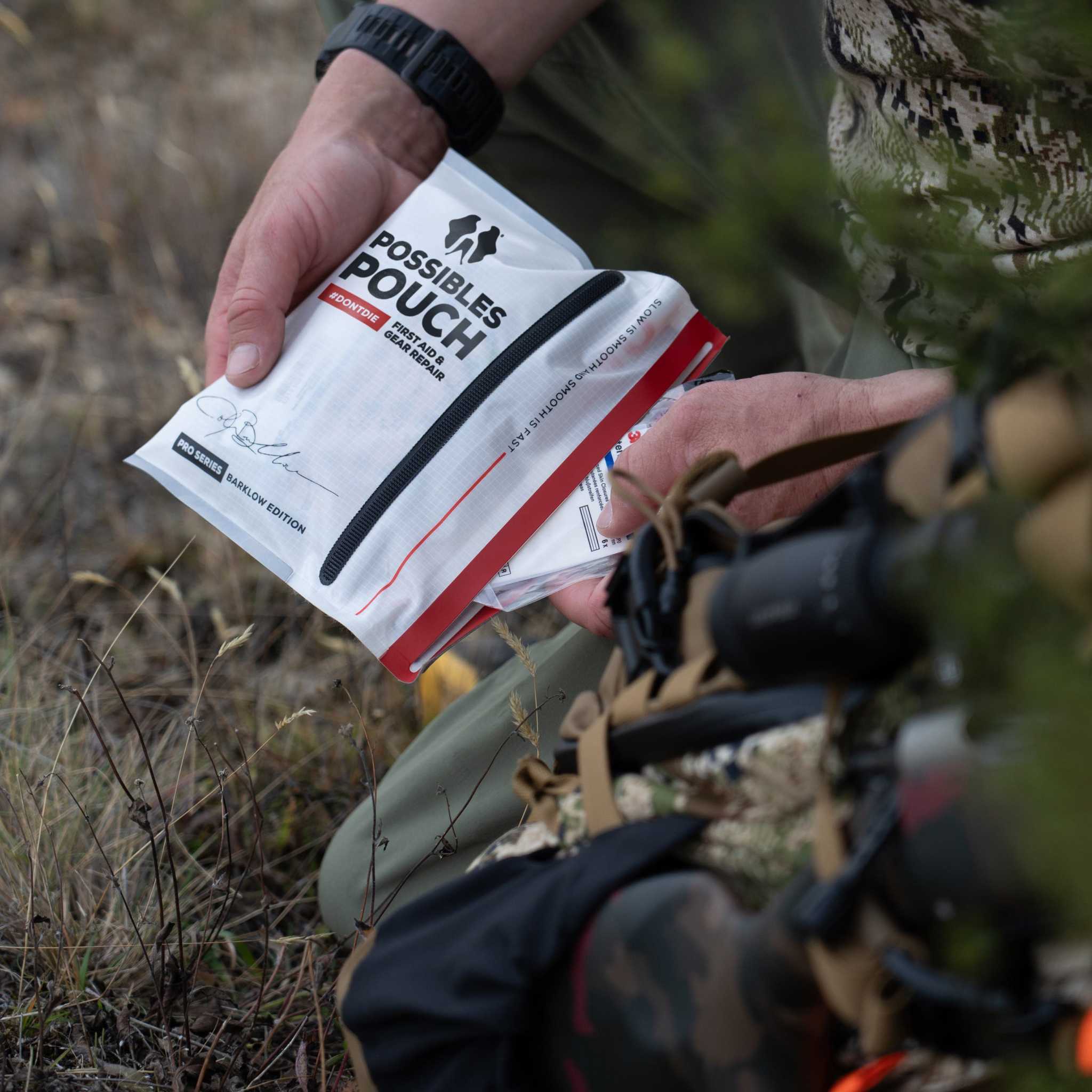 Possibles Pouch lightweight survival kit with bandages, medications, fire starters, and emergency tools