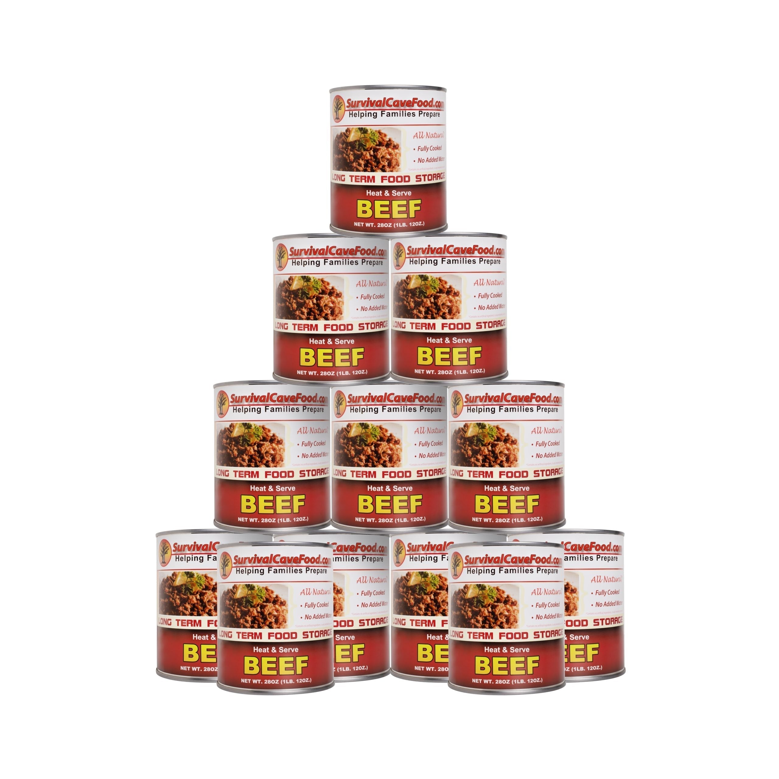 Survival Cave Beef 12-pack 28 oz cans ready to eat natural canned beef for long-term food storage
