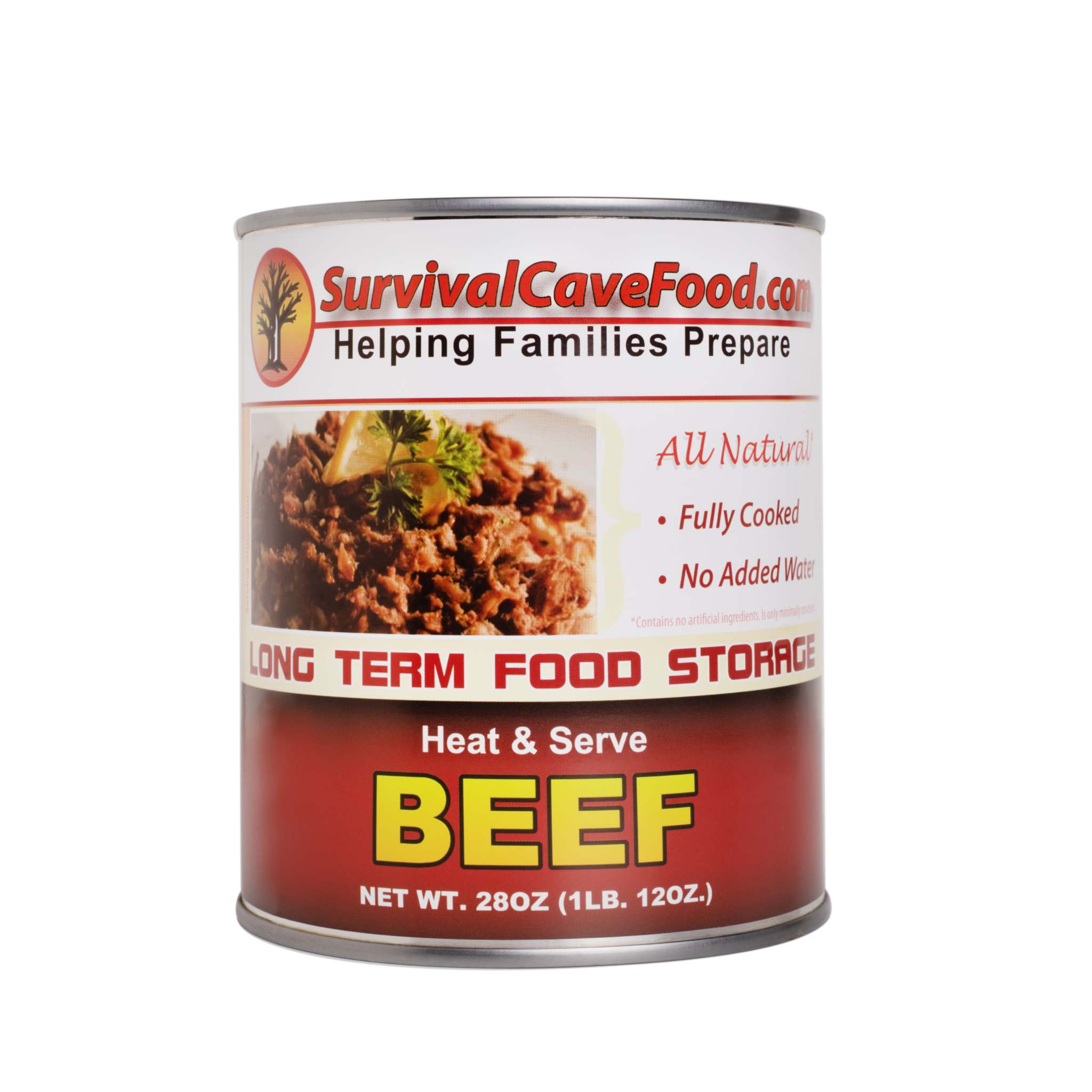 Survival Cave Beef 12-pack 28 oz ready-to-eat canned beef for emergency food storage