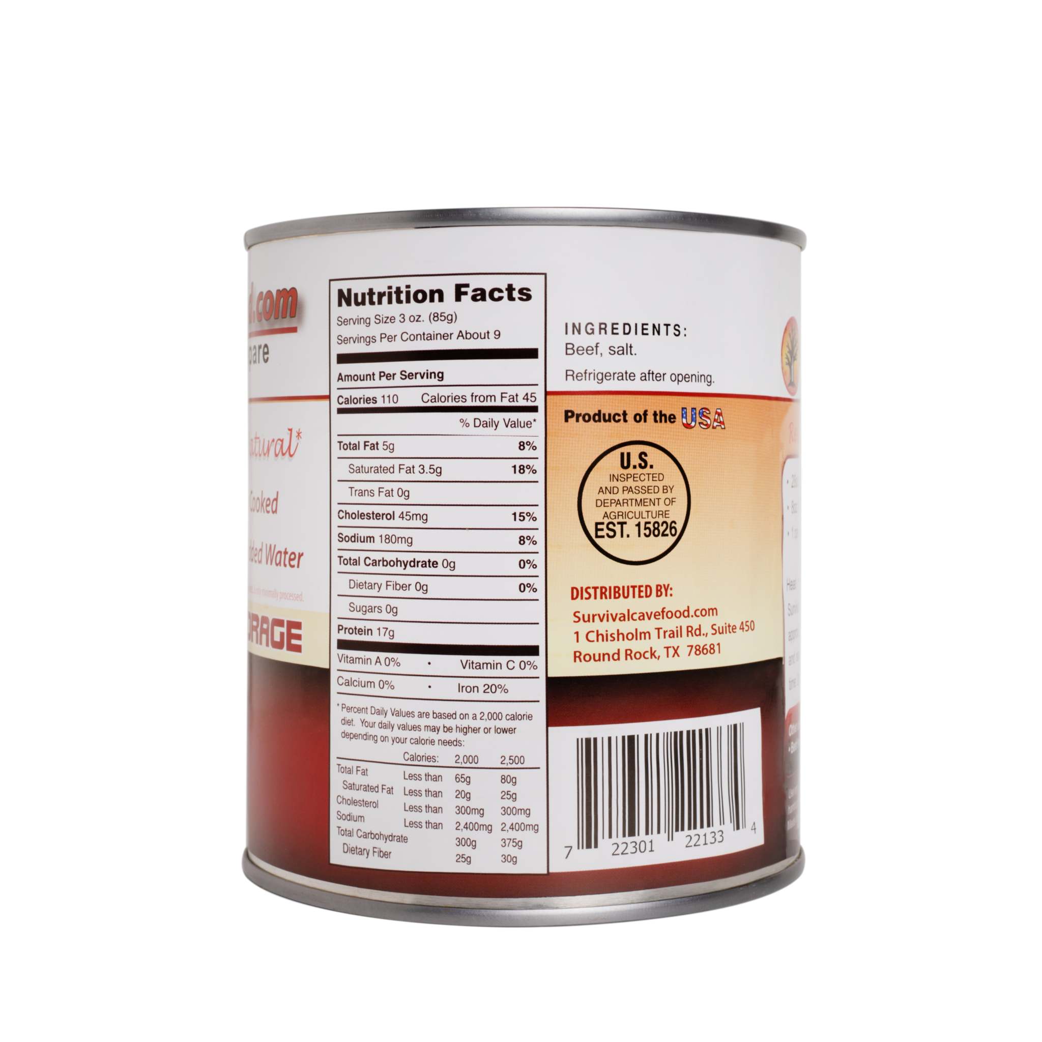 Case of 12 Survival Cave Beef 28 oz cans, ready-to-eat emergency canned meat