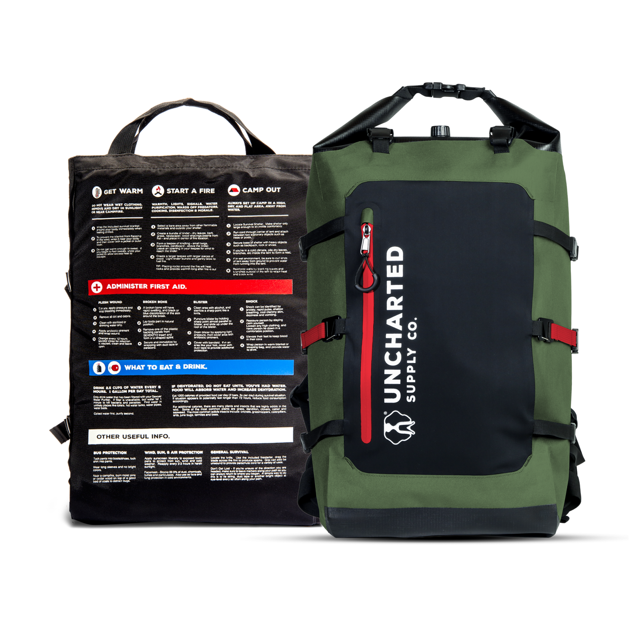 Seventy2 Pro Survival System waterproof 36-liter emergency backpack with organized compartments and survival tools