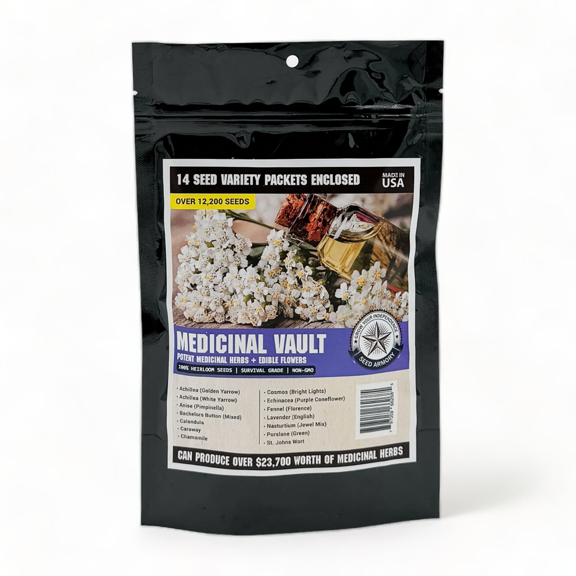Medicinal Survival Seed Vault with 14 medicinal herb seed varieties for a natural remedy garden