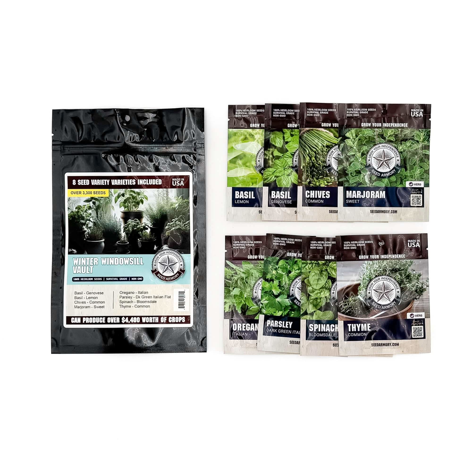 Seed Armory Herb Seeds Winter Windowsill Vault - 8 Heirloom Seed Herb Varieties Winter Windowsill Vault - 8 Herb Varieties | Seed Armory