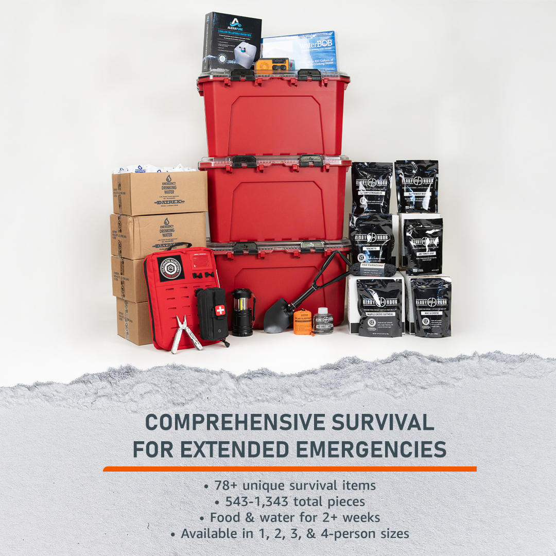 Emerge Survival Shelter In Place Kit with emergency food, water, medical supplies, and lighting for home disaster preparedness
