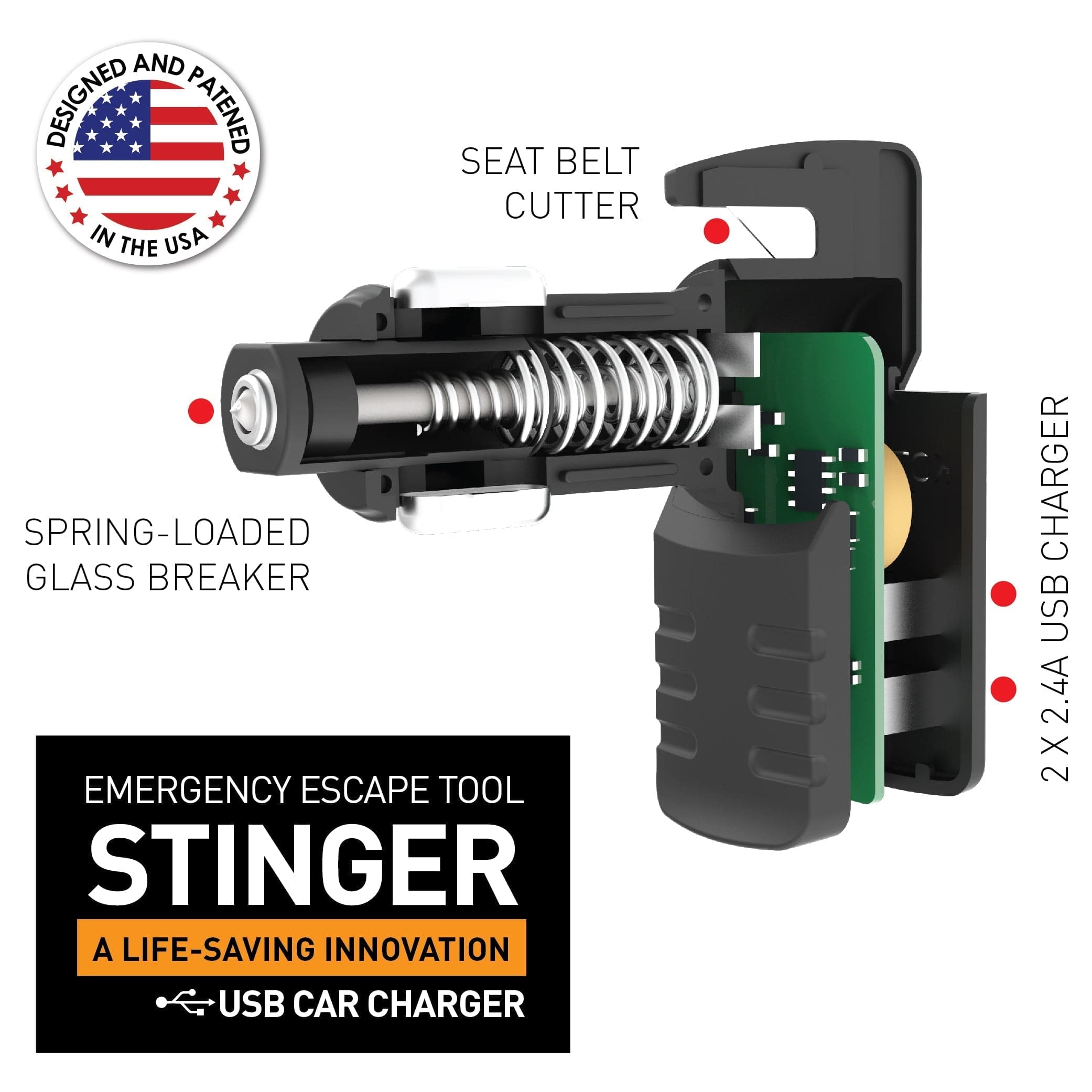 Stinger Survival Tools Emergency Escape Tool USB Car Charger Emergency Tool (White) USB Car Charger Emergency Tool - White | Stinger
