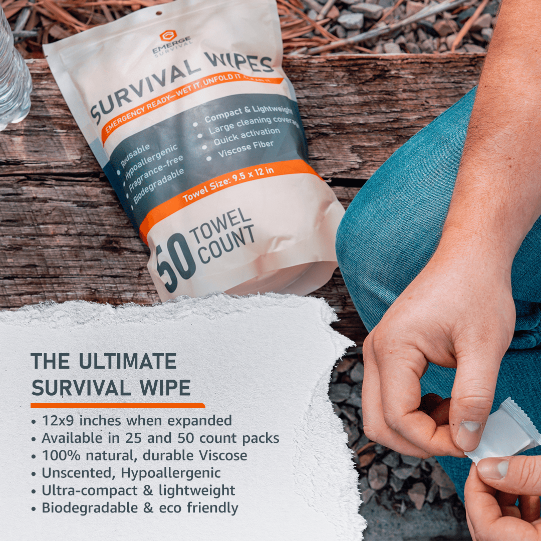 Emerge Survival Emerge Survival Wipes - 50ct Emerge Survival Wipes - 50ct Durable, Reusable Hygiene Wipes for Survival