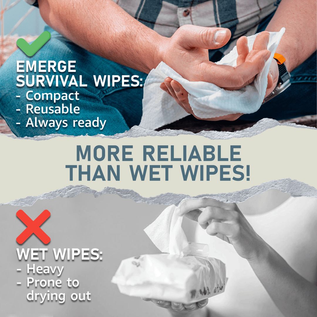 Emerge Survival Emerge Survival Wipes - 50ct Emerge Survival Wipes - 50ct Durable, Reusable Hygiene Wipes for Survival
