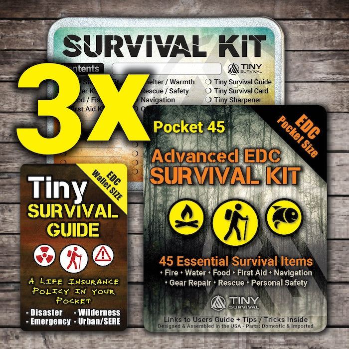 P-49 Elite Survival Kit bundle with 49 essential survival items in a compact silver tin