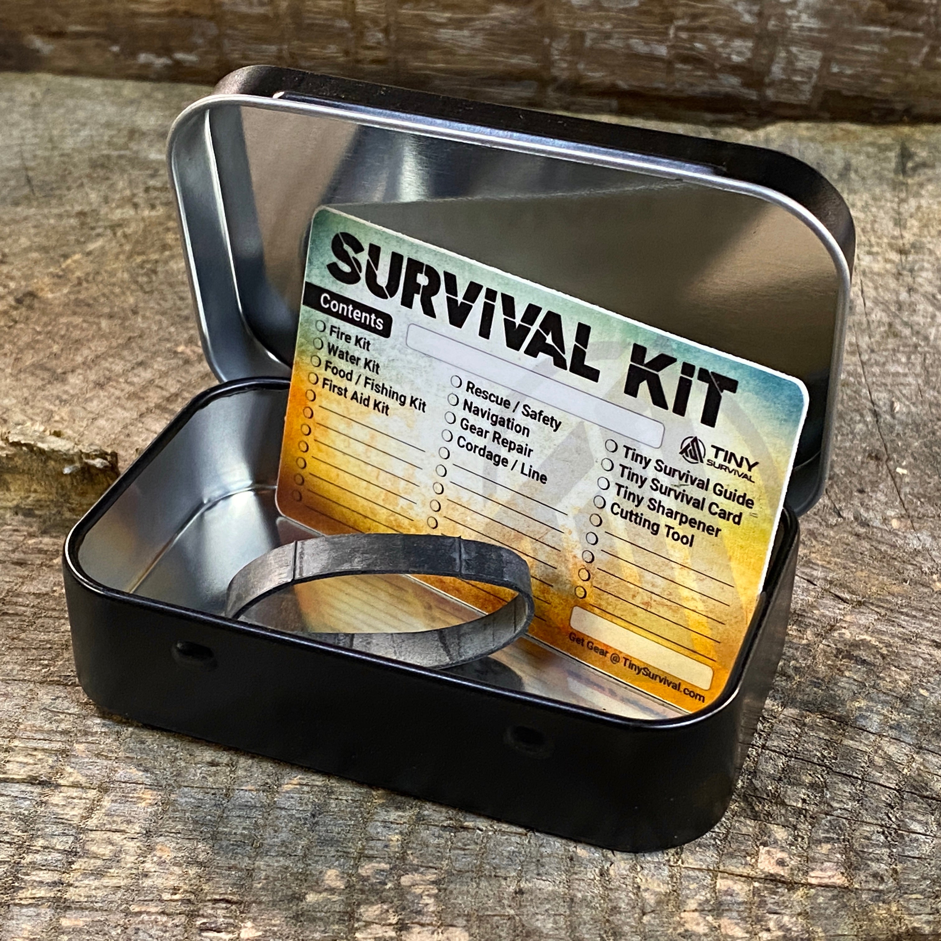 Tiny Survival Tin Kit: Rectangle - SMALL (7.4 c.i.)