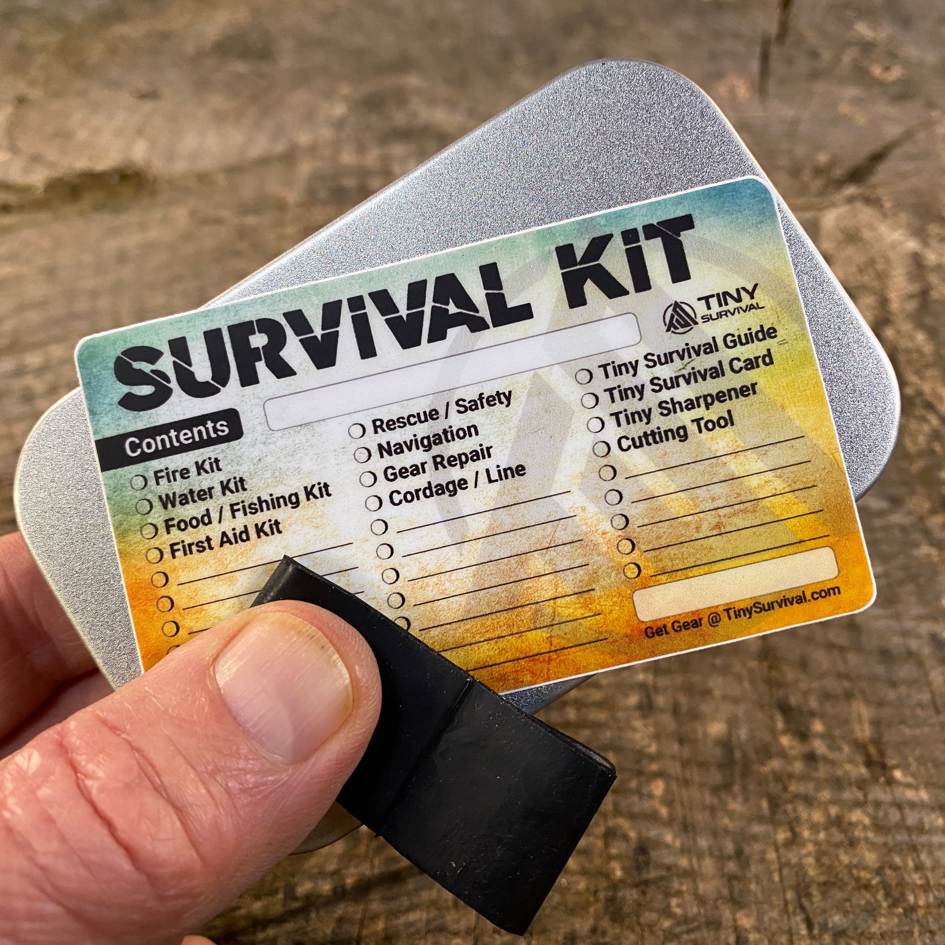 Tiny Survival Tin Kit: Rectangle - SMALL (7.4 c.i.)