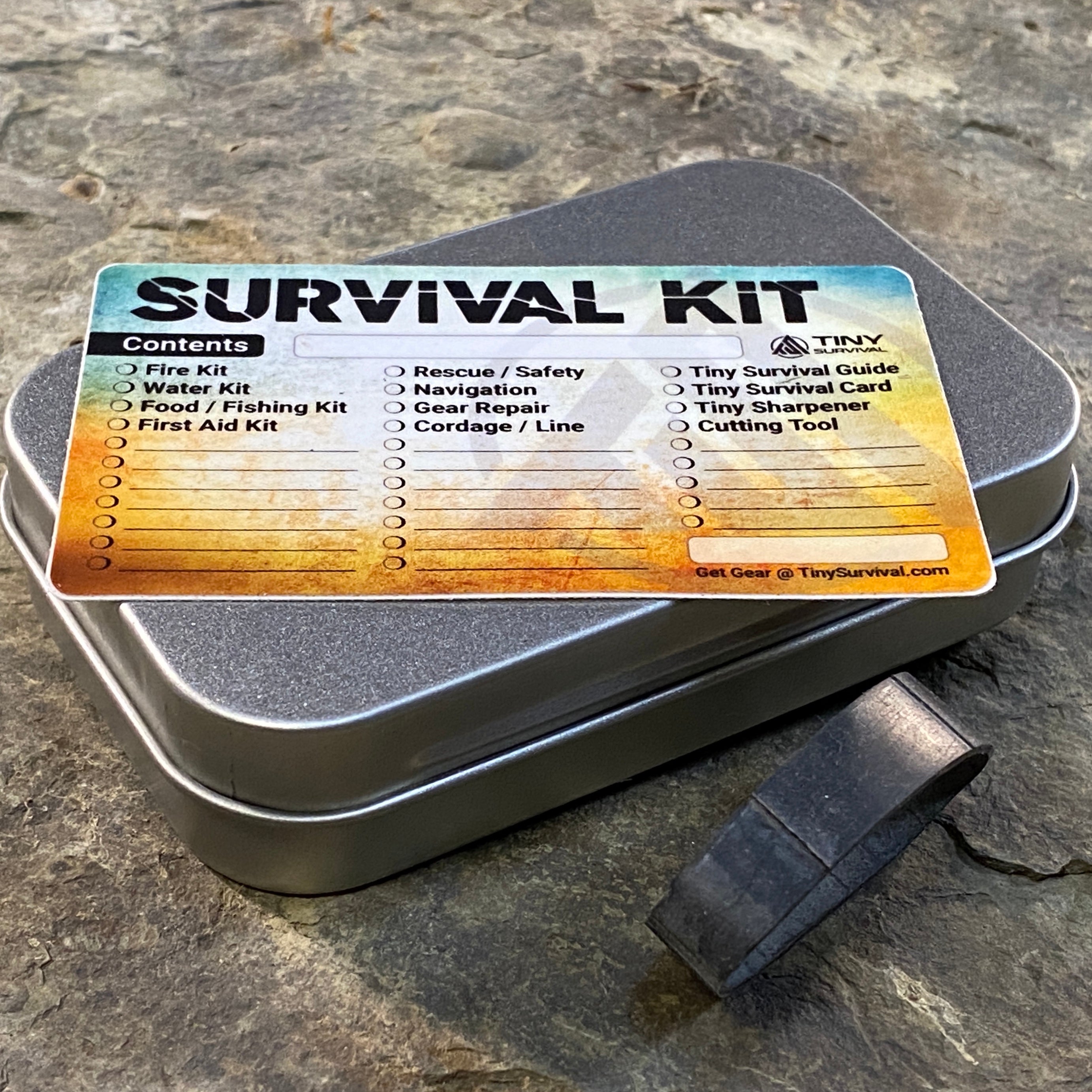 Tiny Survival Tin Kit: Rectangle - SMALL (7.4 c.i.)