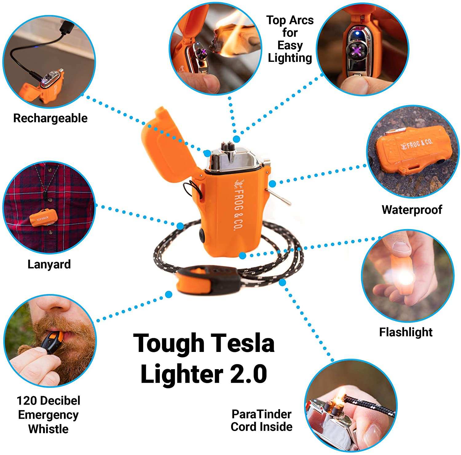 Tough Tesla Lighter 2.0 electric waterproof dual arc lighter with built-in flashlight and scream whistle for outdoor camping