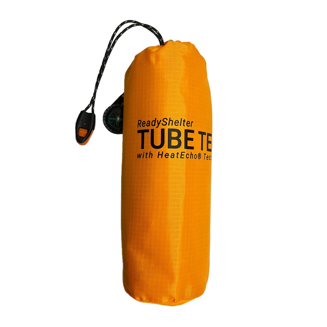 Ready Shelter Tube Tent 3.0 lightweight orange emergency tent with HeatEcho technology for two adults