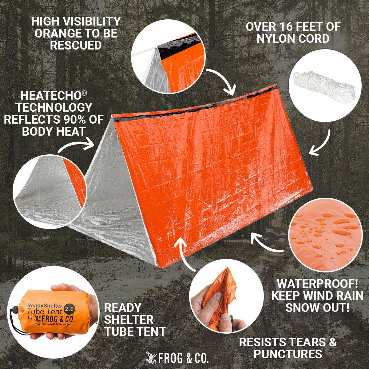 Compact Ready Shelter Tube Tent 3.0 with HeatEcho technology, waterproof and lightweight emergency shelter for two adults