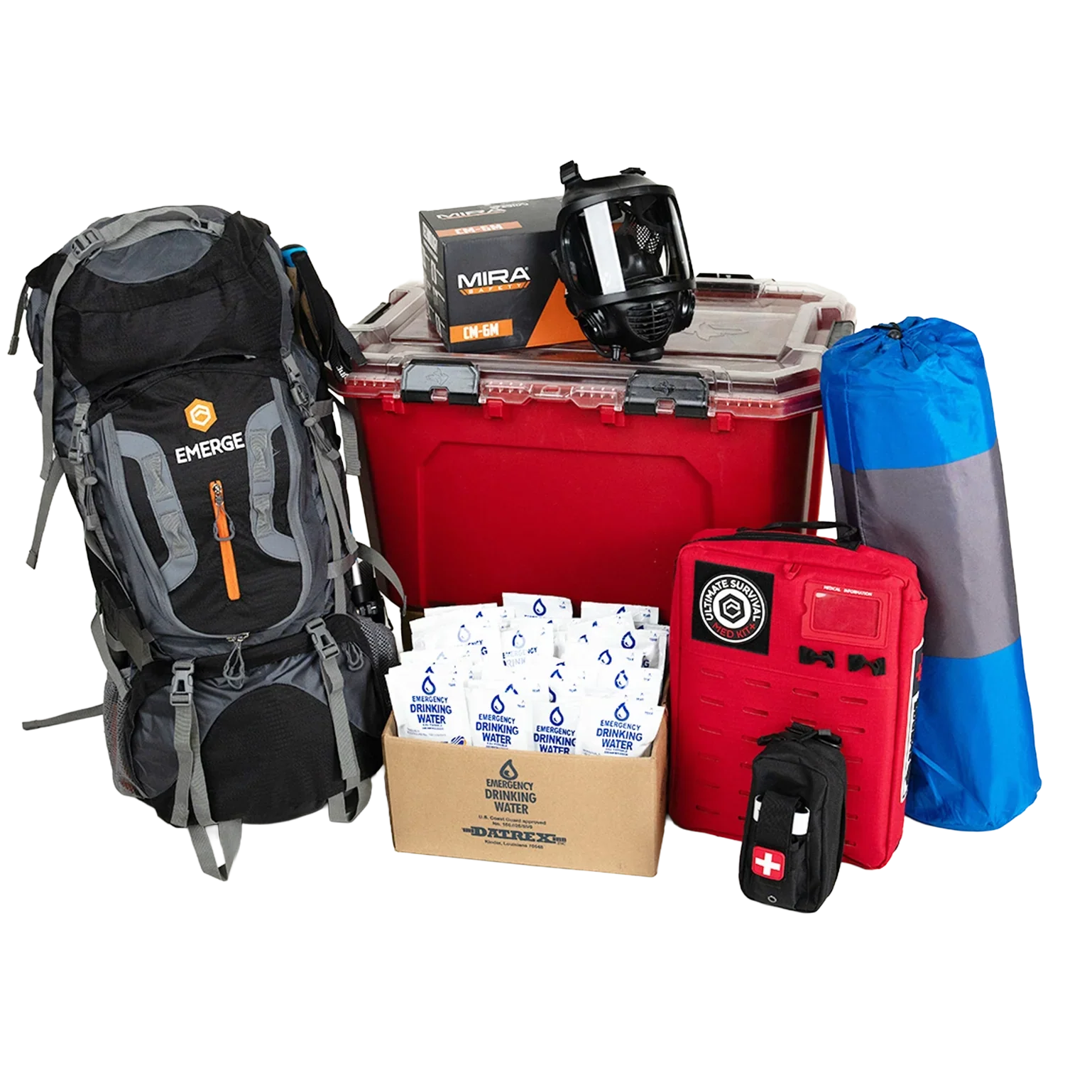 Ultimate Survival Kit with over 1,000 survival items including water, food, medical supplies, protective gear, and tools for total preparedness
