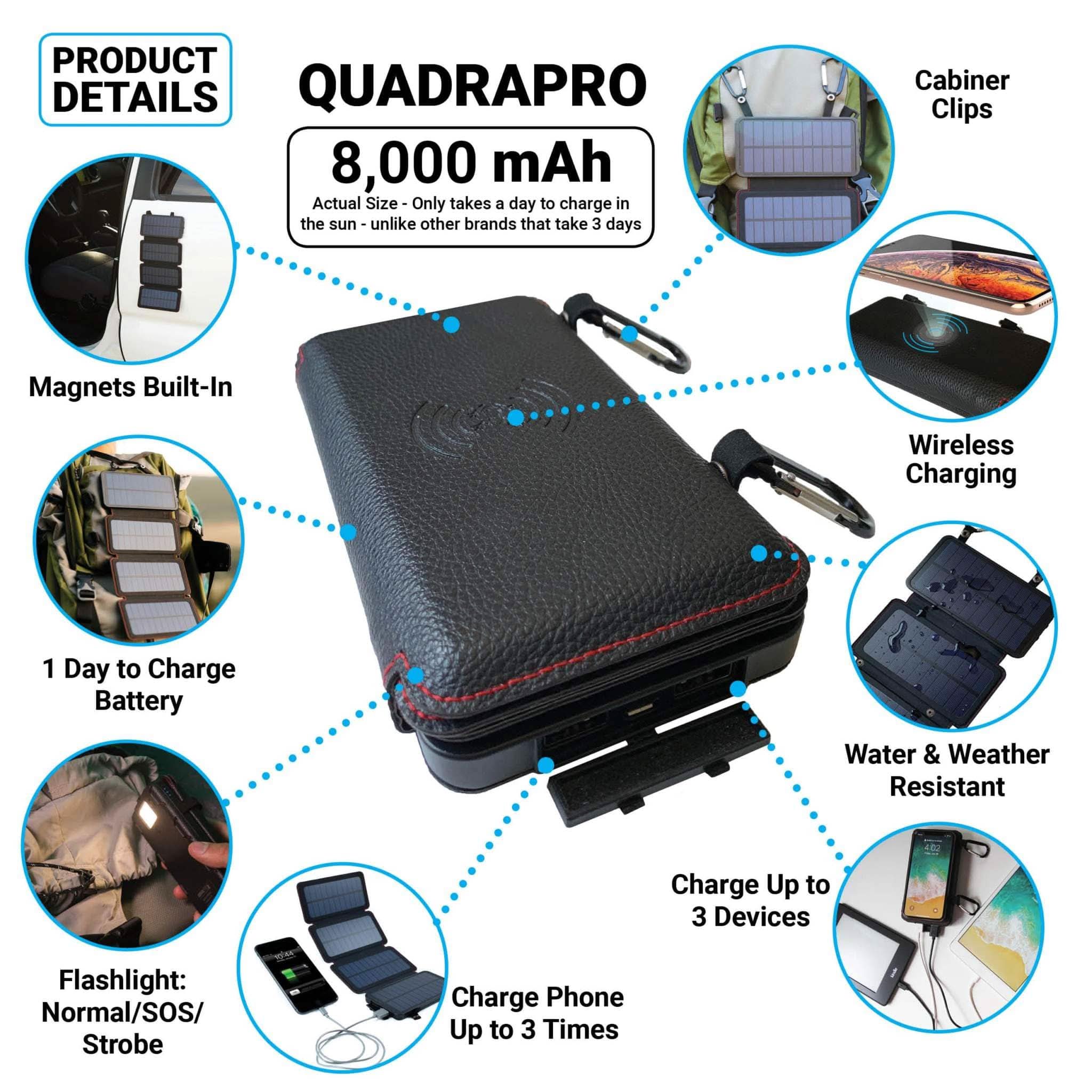 Survival Frog ENERGY & POWER QuadraPro Solar Power Bank QuadraPro Solar Power Bank | Portable Solar Charger with 8,000mAh Capacity