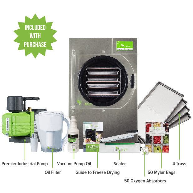 Small home freeze dryer stainless steel compact food preservation appliance on countertop