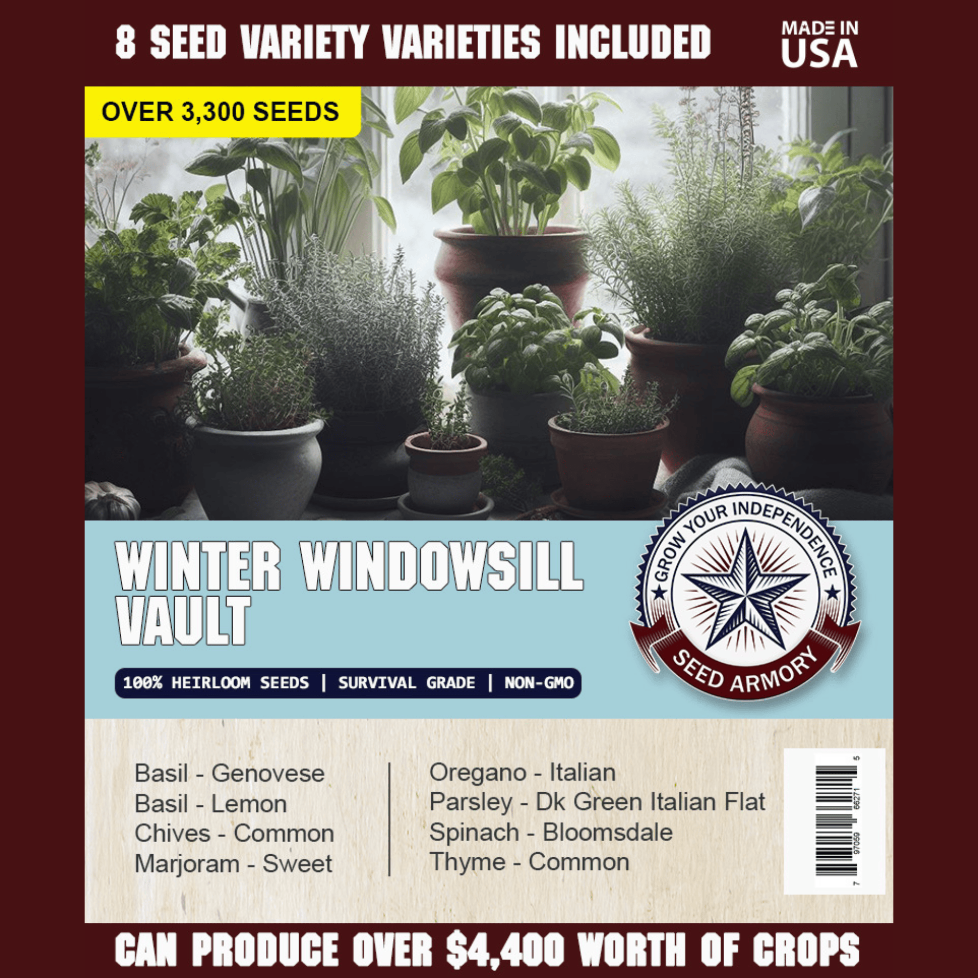 Seed Armory Herb Seeds Winter Windowsill Vault - 8 Heirloom Seed Herb Varieties Winter Windowsill Vault - 8 Herb Varieties | Seed Armory