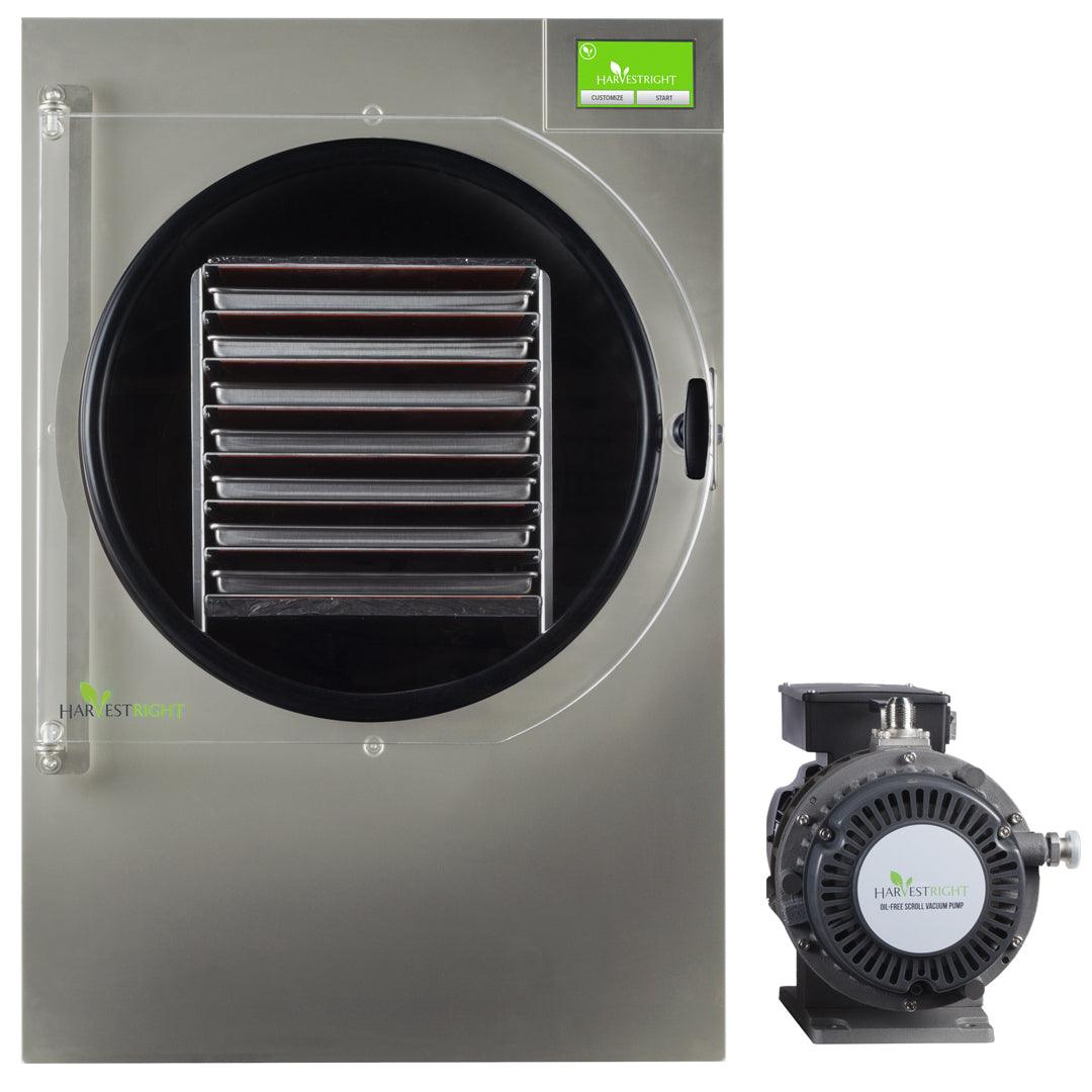 X-Large stainless steel home freeze dryer for high-volume food preservation with industrial vacuum pump and large tray capacity