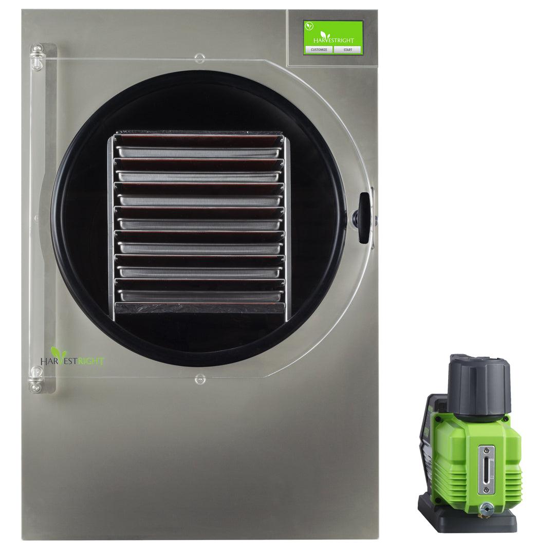 X-Large stainless steel home freeze dryer for high-volume food preservation with industrial pump and multiple trays