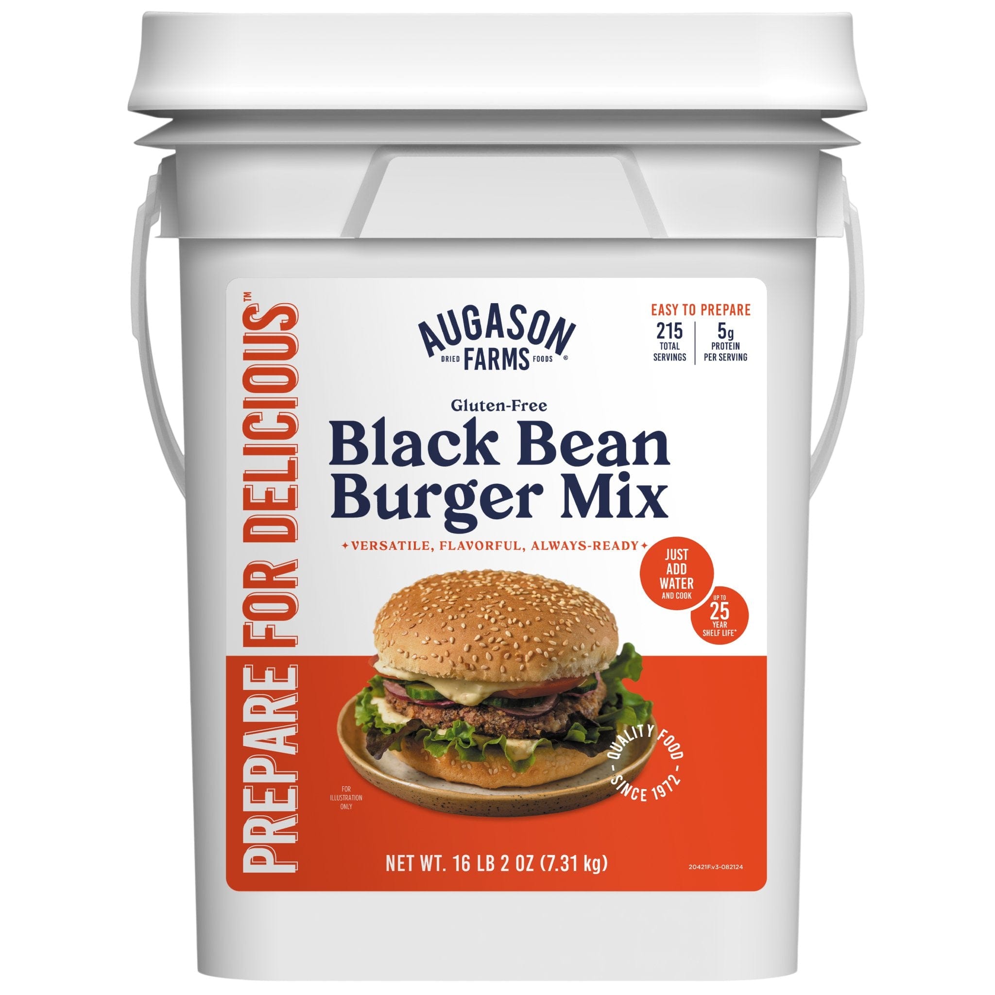 Augason Farms Gluten Free Black Bean Burger Mix 4 Gallon Pail, 215 Servings Gluten Free Black Bean Burger Mix Pail - 215 Servings