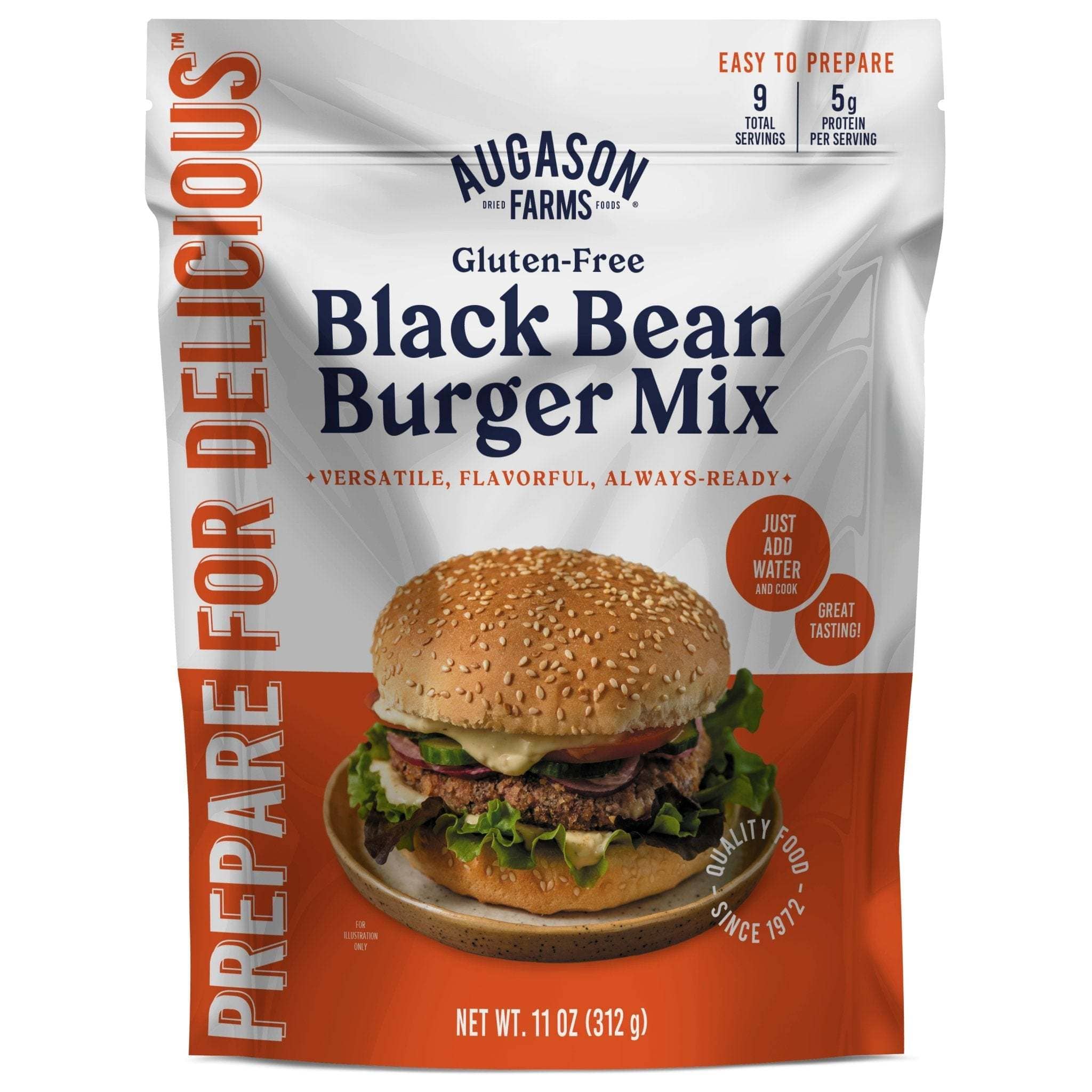 Augason Farms Gluten Free Black Bean Burger Mix Pouch, 9 Servings Gluten Free Black Bean Burger Mix Pouch - 9 Servings | Protein-Rich