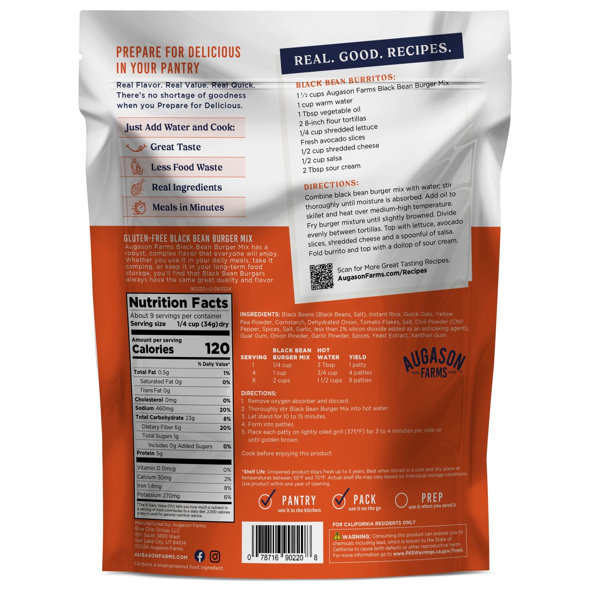 Gluten Free Black Bean Burger Mix Pouch, 9 Servings