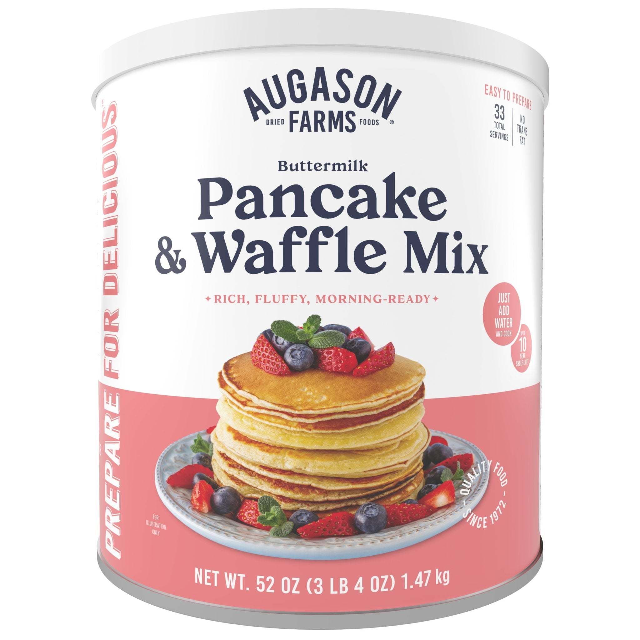 Augason Farm Buttermilk Pancake and Waffle Mix can for easy homemade pancakes and waffles