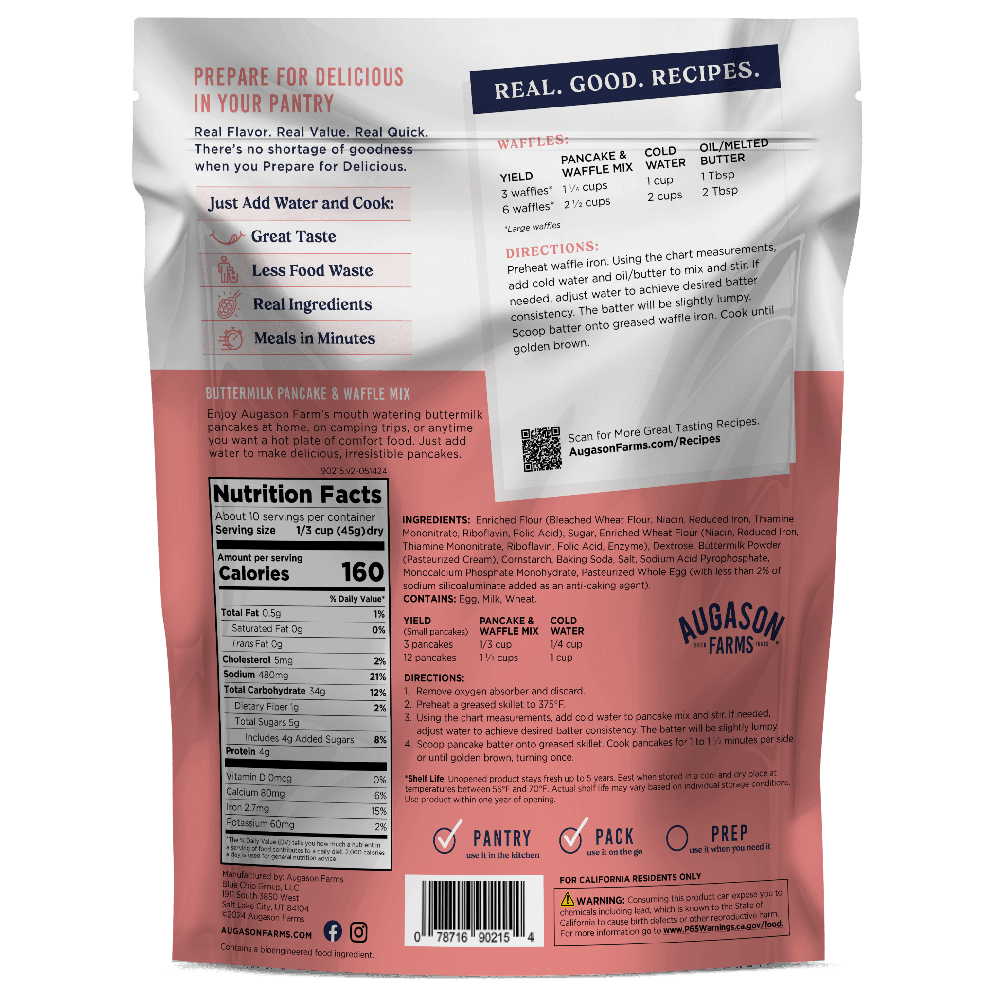 Augason Farms Buttermilk Pancake & Waffle Mix Pouch, 10 Servings Buttermilk Pancake & Waffle Mix Pouch - 10 Servings