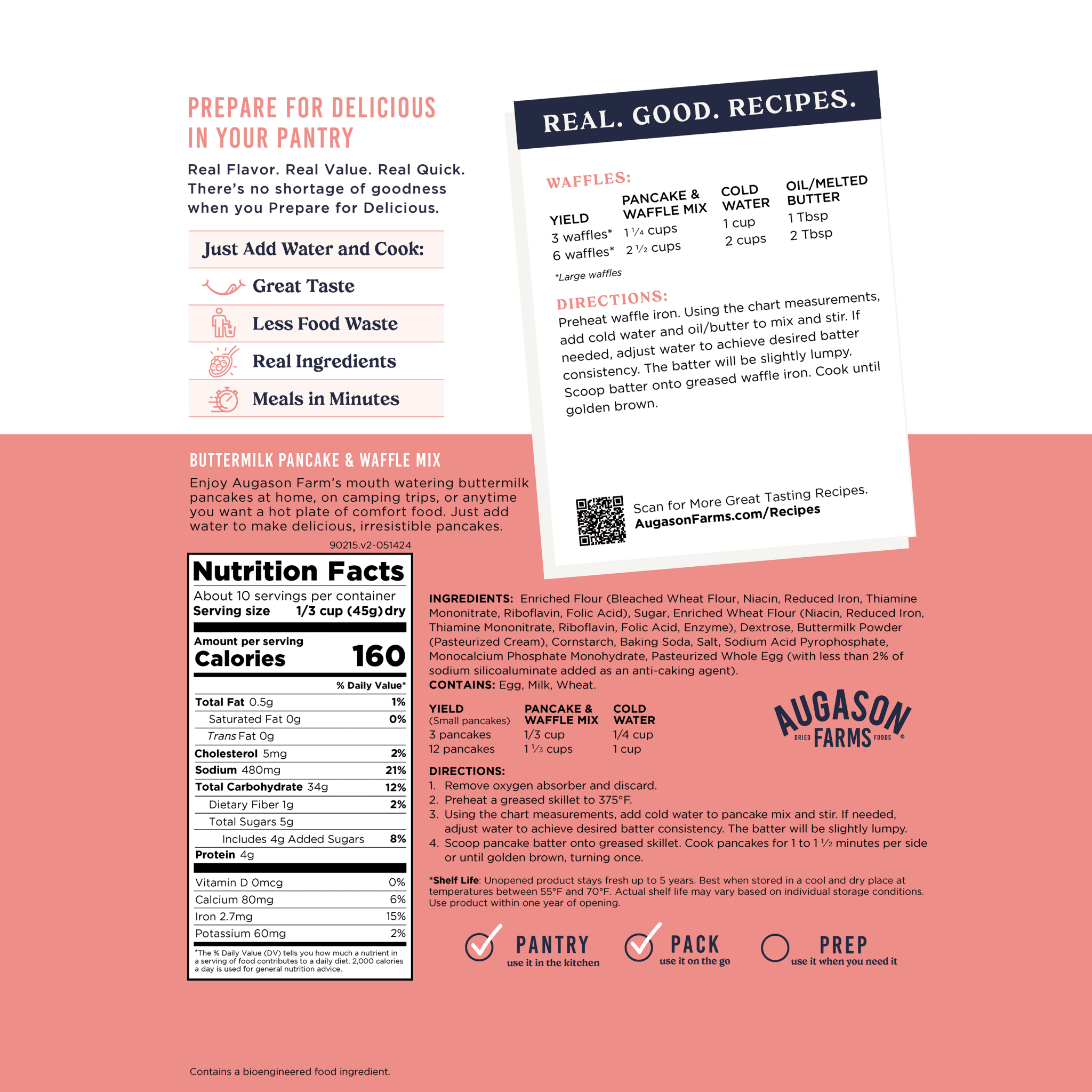 Augason Farms Buttermilk Pancake & Waffle Mix Pouch, 10 Servings Buttermilk Pancake & Waffle Mix Pouch - 10 Servings