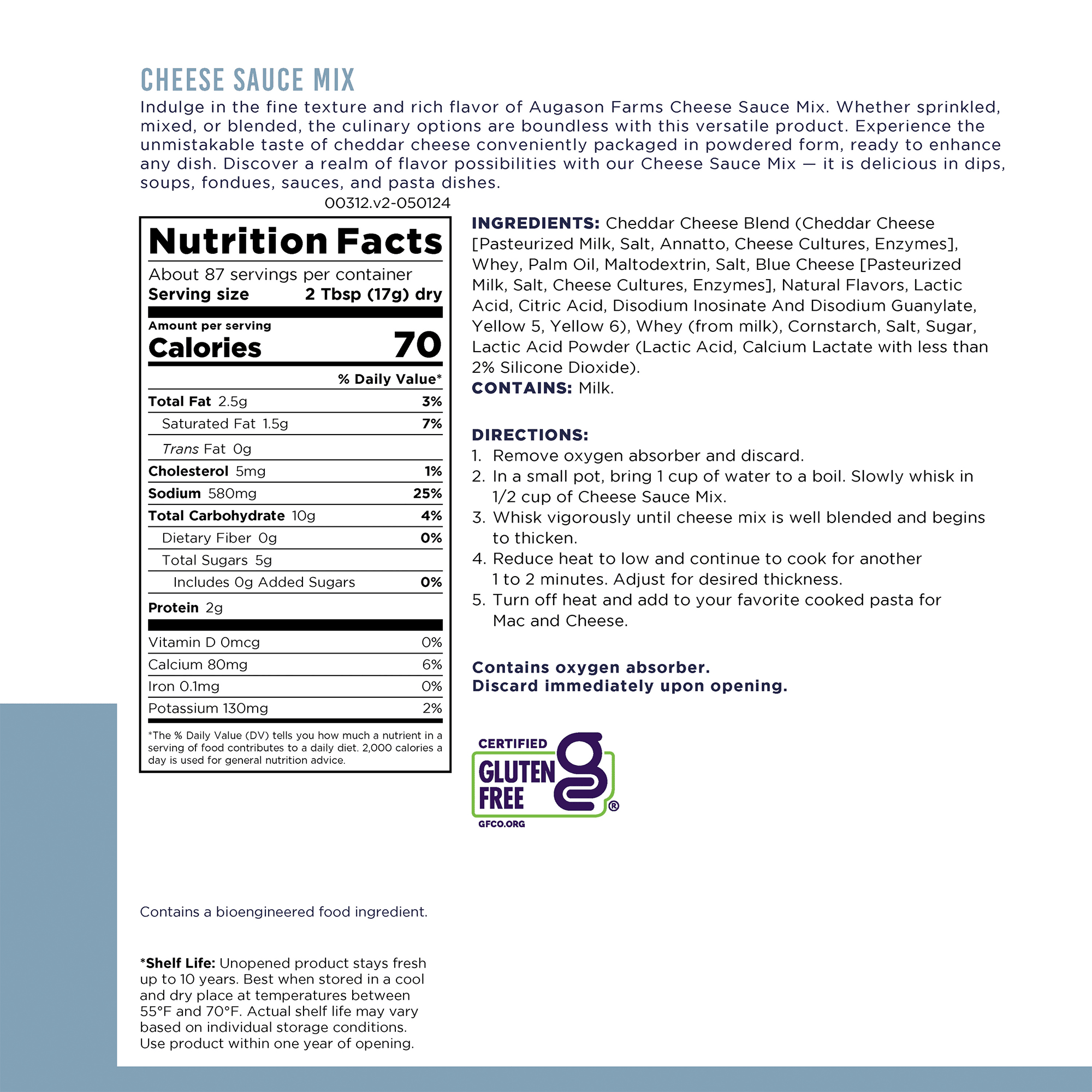 Can of Cheese Sauce Mix with 87 servings, gluten-free cheese blend powder for dips and sauces