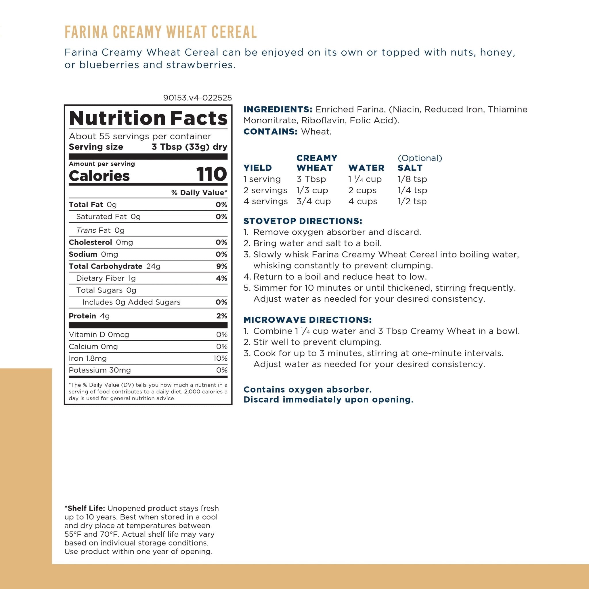 Creamy Wheat Cereal Can, 55 Servings