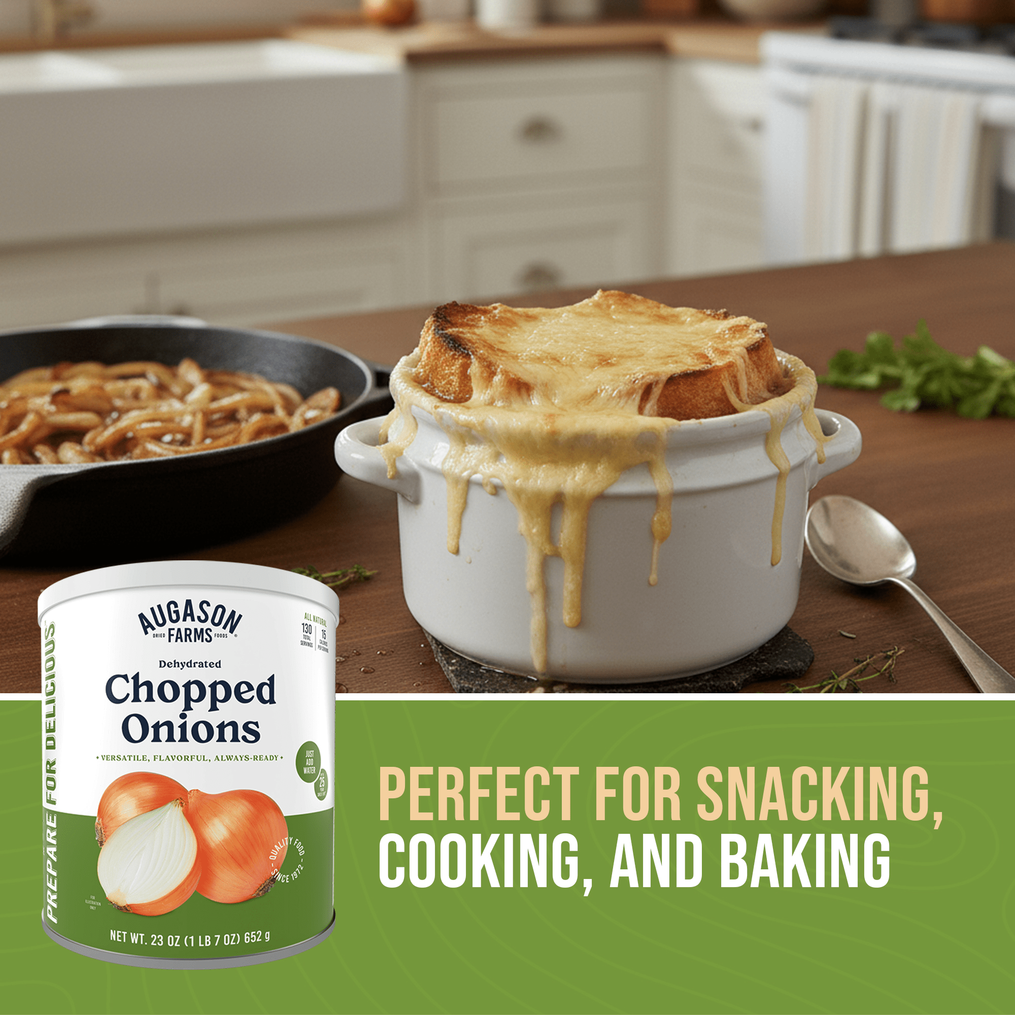 Augason Farms dehydrated chopped onions can for 130 servings, pre-chopped and shelf-stable for easy cooking and long-term storage