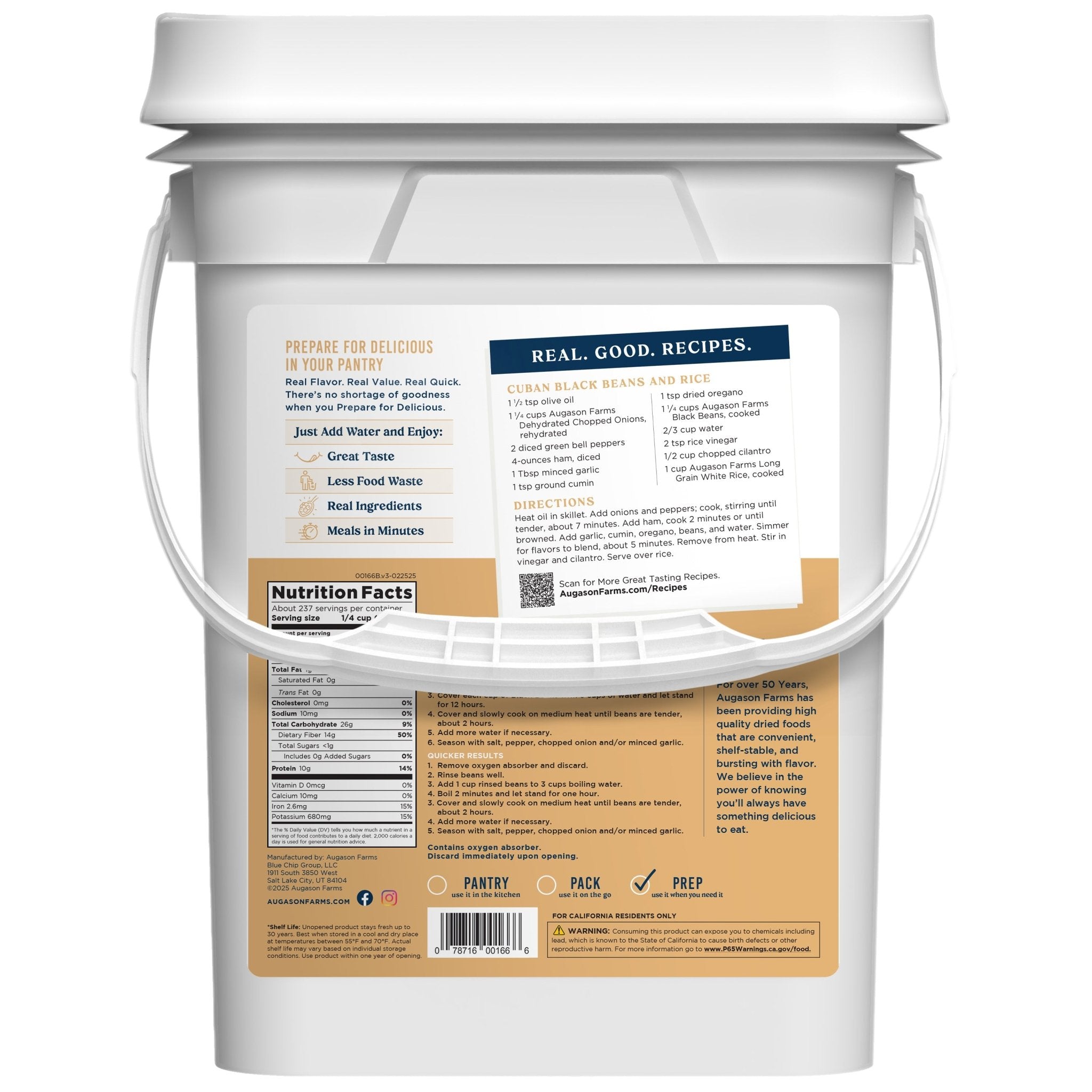 Dried Black Beans 4-Gallon Pail, 237 Servings