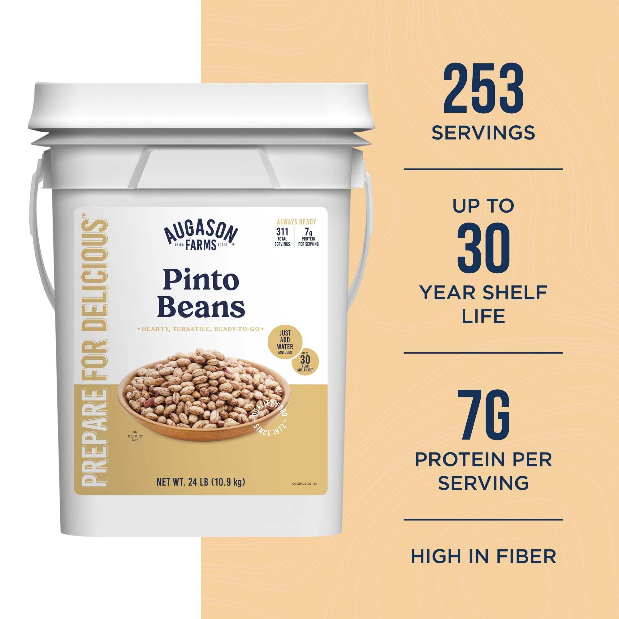 Augason Farms Dried Pinto Beans 4 Gallon Pail, 311 Servings Dried Pinto Beans 4 Gallon Pail - Bulk Nutrient-Rich Food Storage