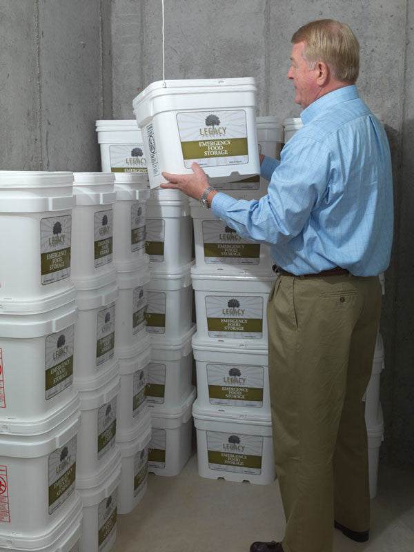 Premium 1080 Serving Package emergency food supply with 1080 servings in stackable buckets