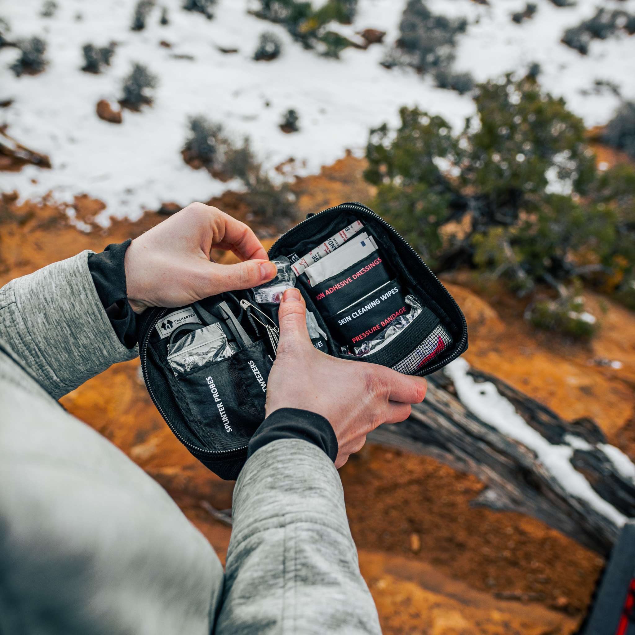 Compact, lightweight First Aid Core kit with essential medical supplies and water-resistant case for emergencies